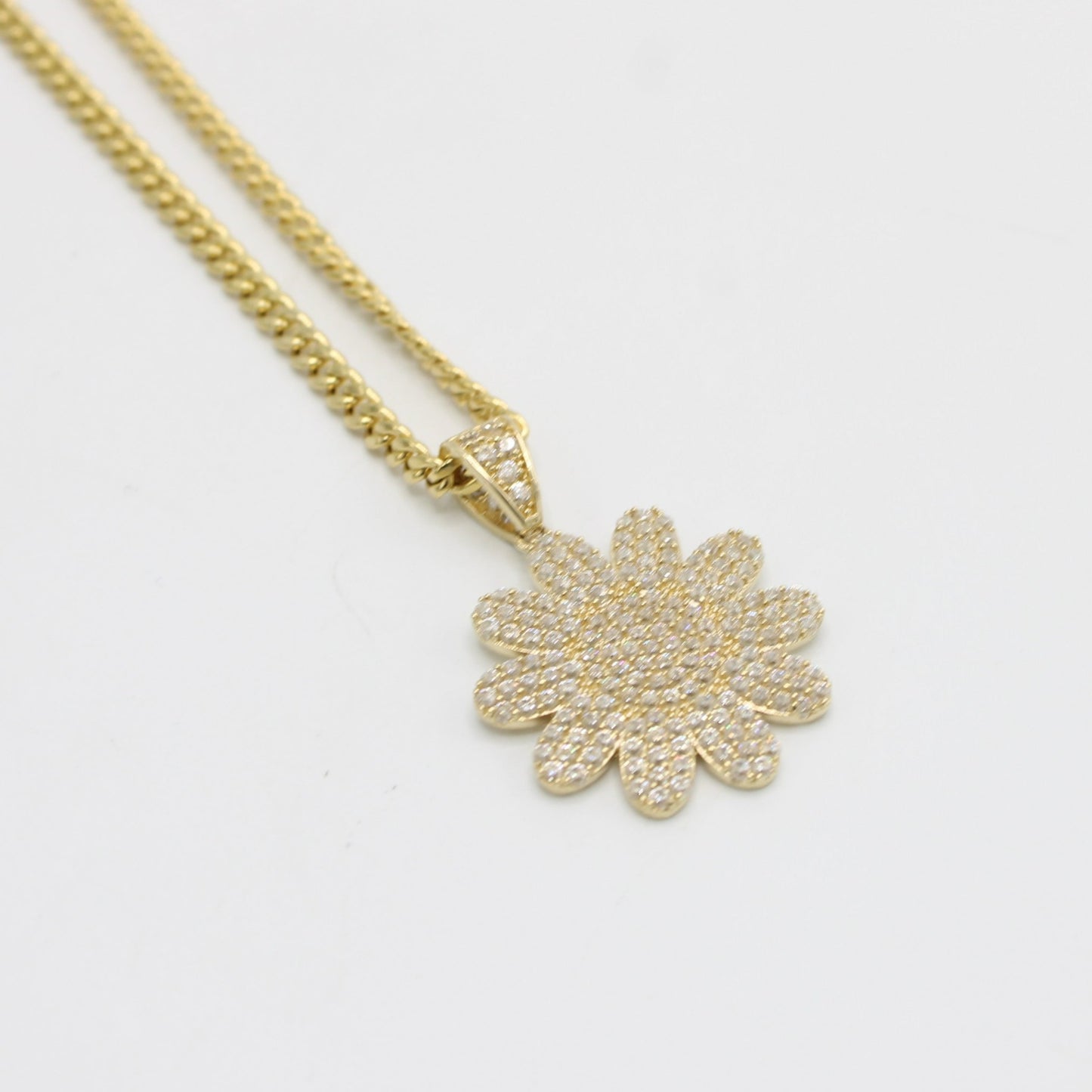 14K Fancy Pendant Cz Stones with Miami Cuban Chain Yellow Gold