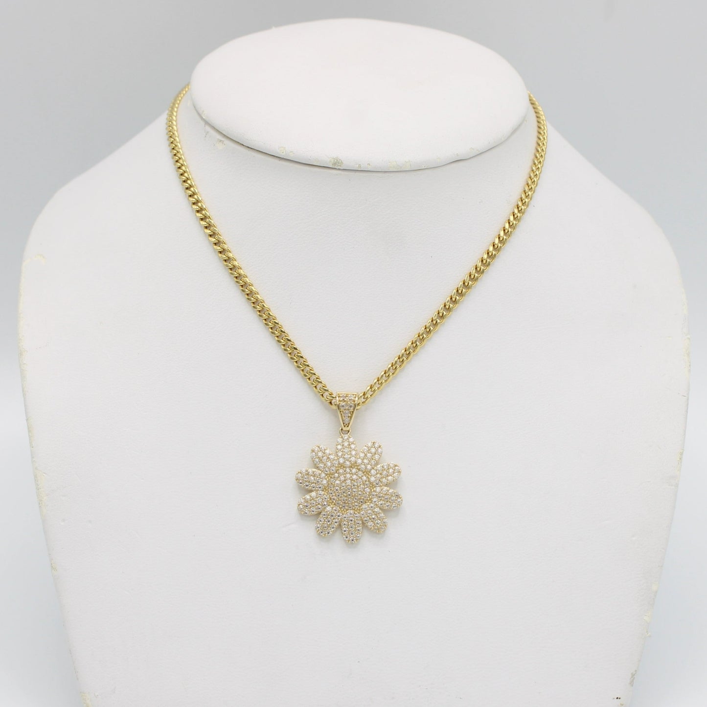 14K Fancy Pendant Cz Stones with Miami Cuban Chain Yellow Gold