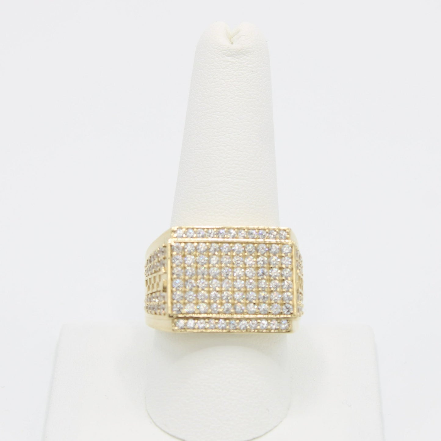 14K Square Men's Ring Cz Stones Yellow Gold