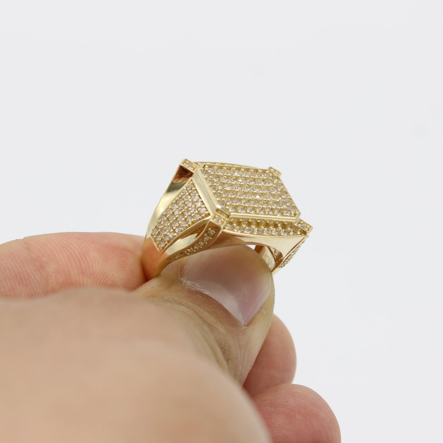 14K Square Men's Ring Cz Stones Yellow Gold