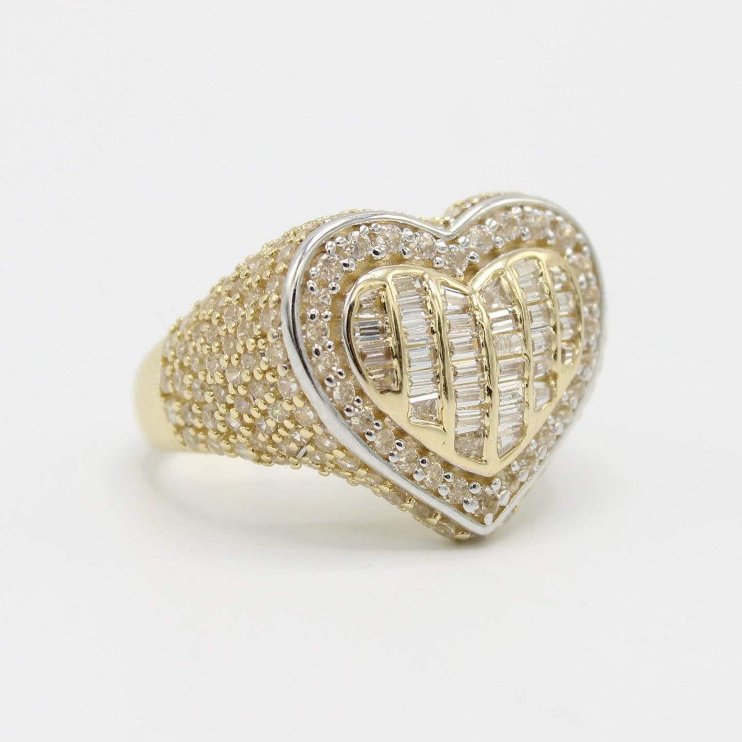 14K Heart Women's Ring Cz StonesTwo Tones Yellow Gold