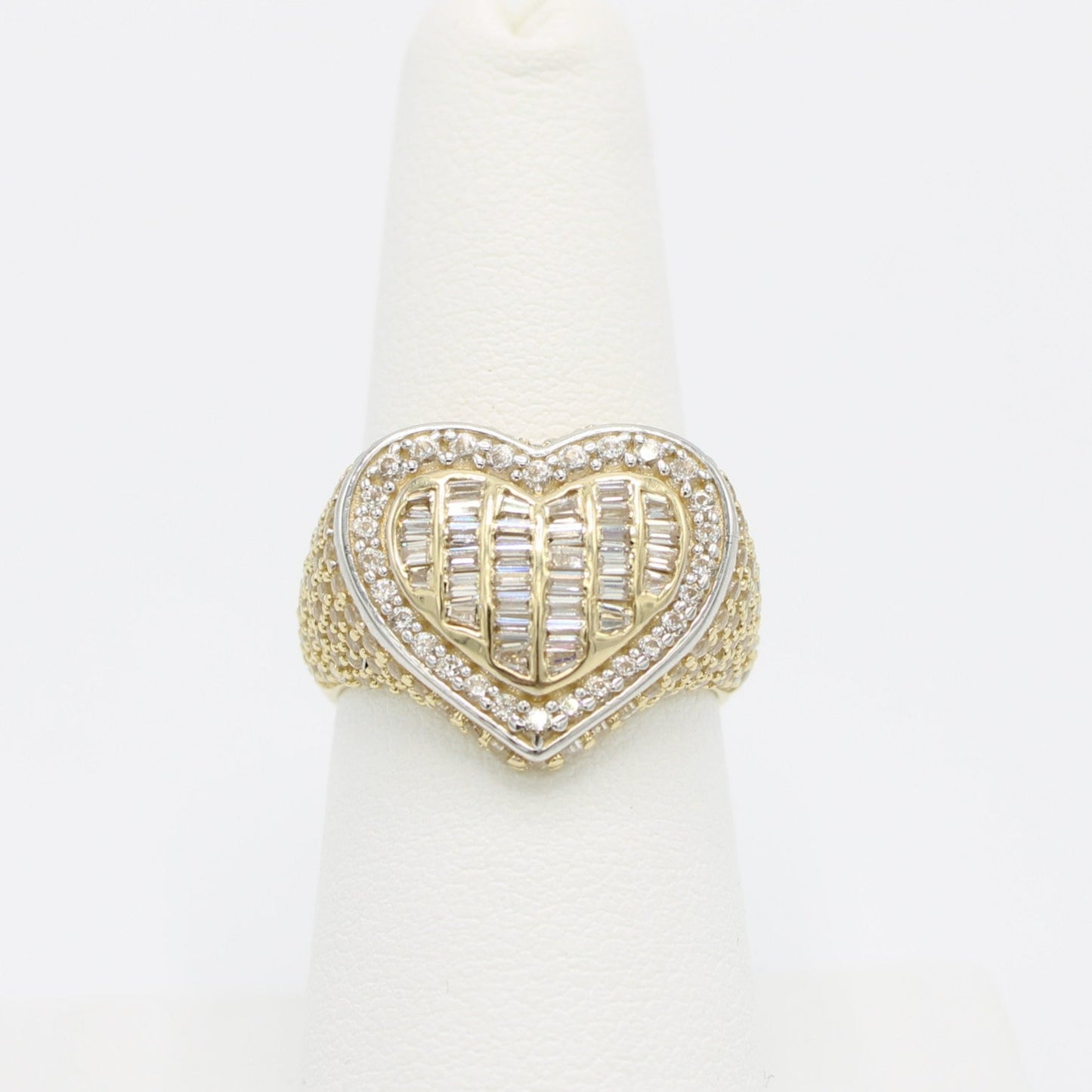 14K Heart Women's Ring Cz StonesTwo Tones Yellow Gold