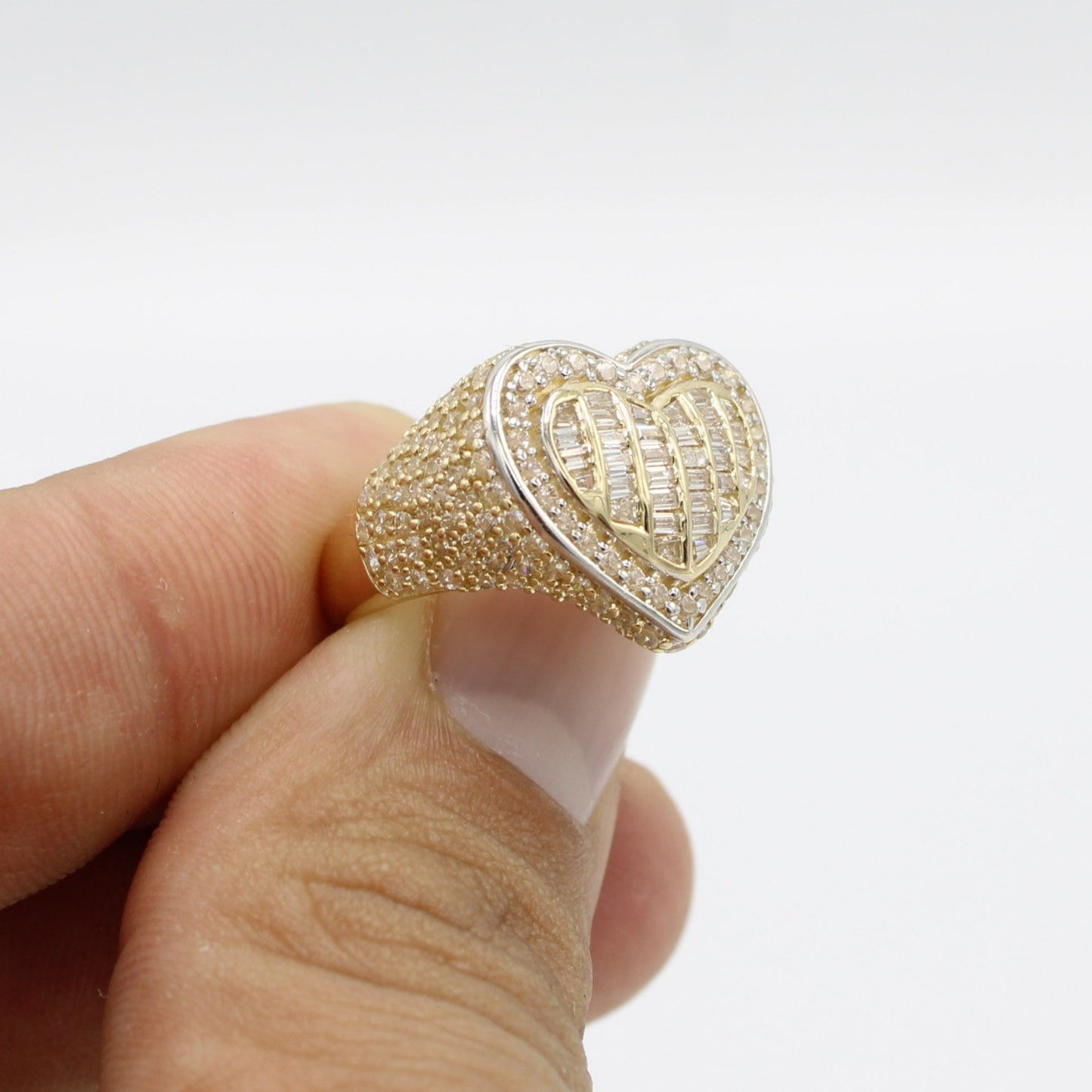 14K Heart Women's Ring Cz StonesTwo Tones Yellow Gold