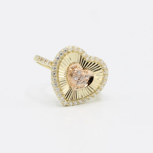 14K Heart  Women's Ring Cz StonesTwo Tones Yellow Gold