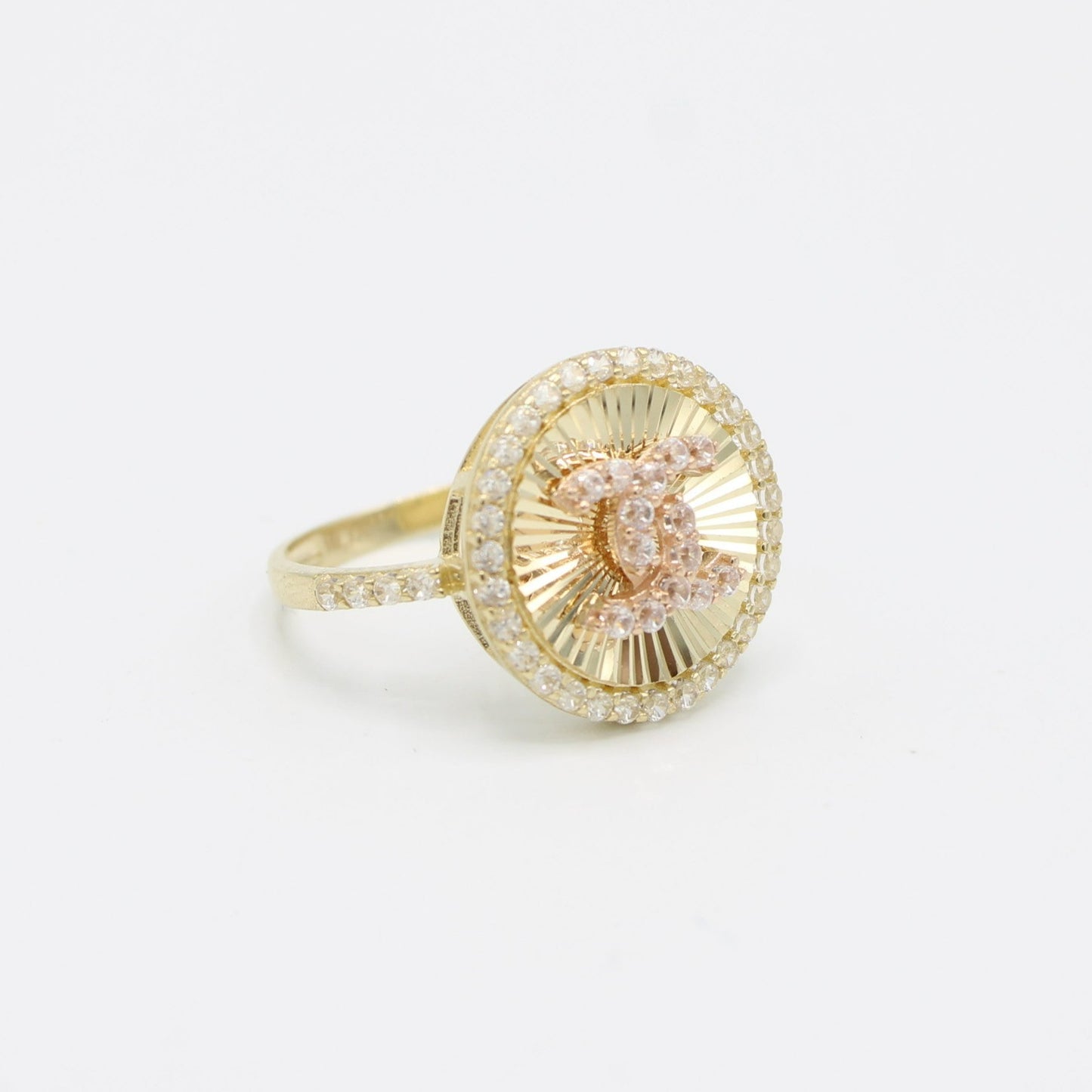 14K Fancy Women's Ring Cz StonesTwo Tones Yellow Gold
