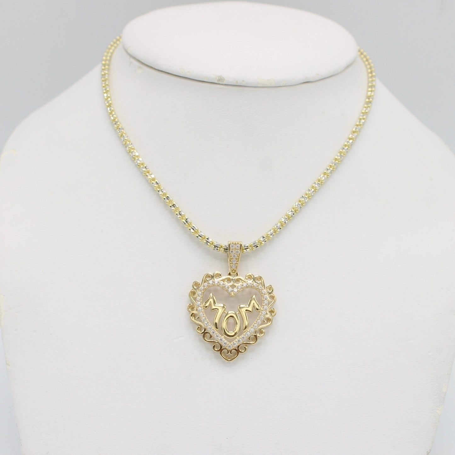 14K Heart Pendant Cz Stones with Ice Chain Yellow Gold