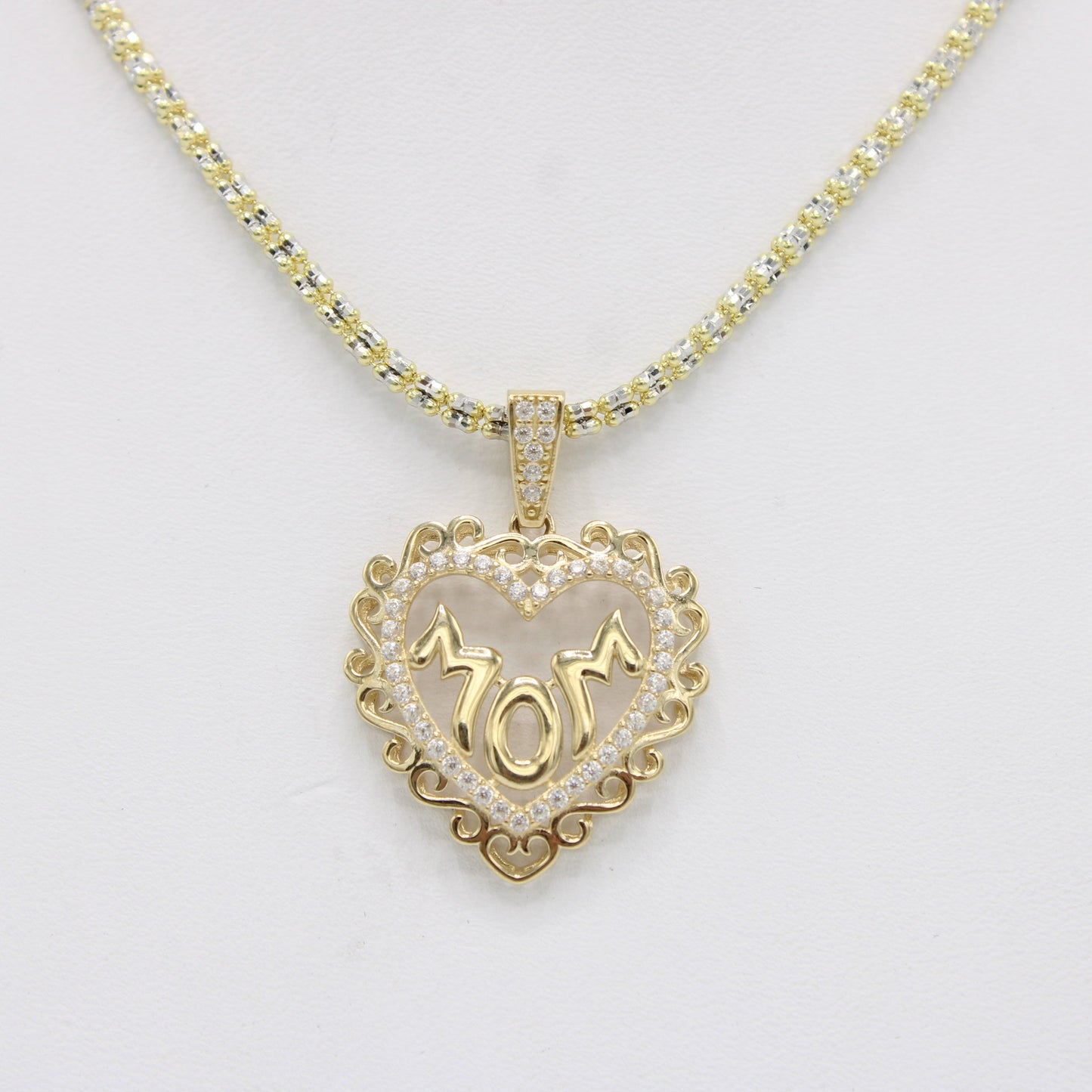 14K Heart Pendant Cz Stones with Ice Chain Yellow Gold