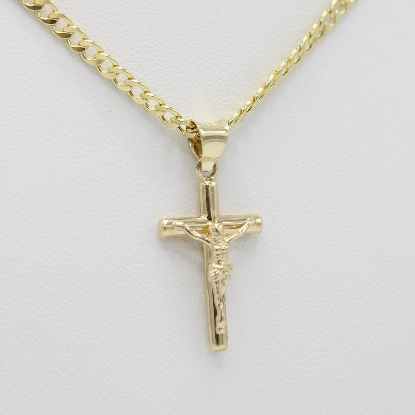 14K Cross Pendant with Cuban Chain Yellow Gold