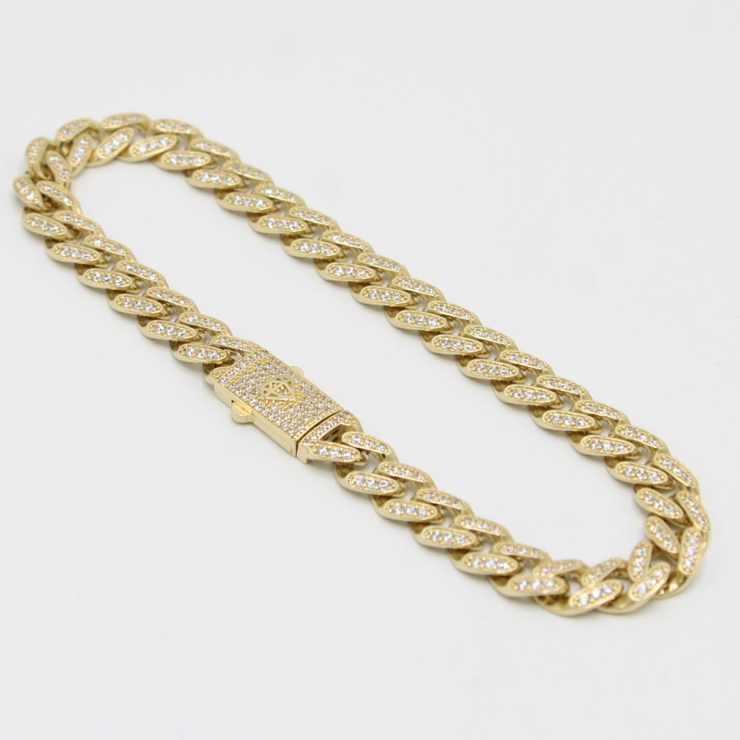 14K ITALLO Ankle Bracelet Full Cz Stones At Lock Yellow Gold