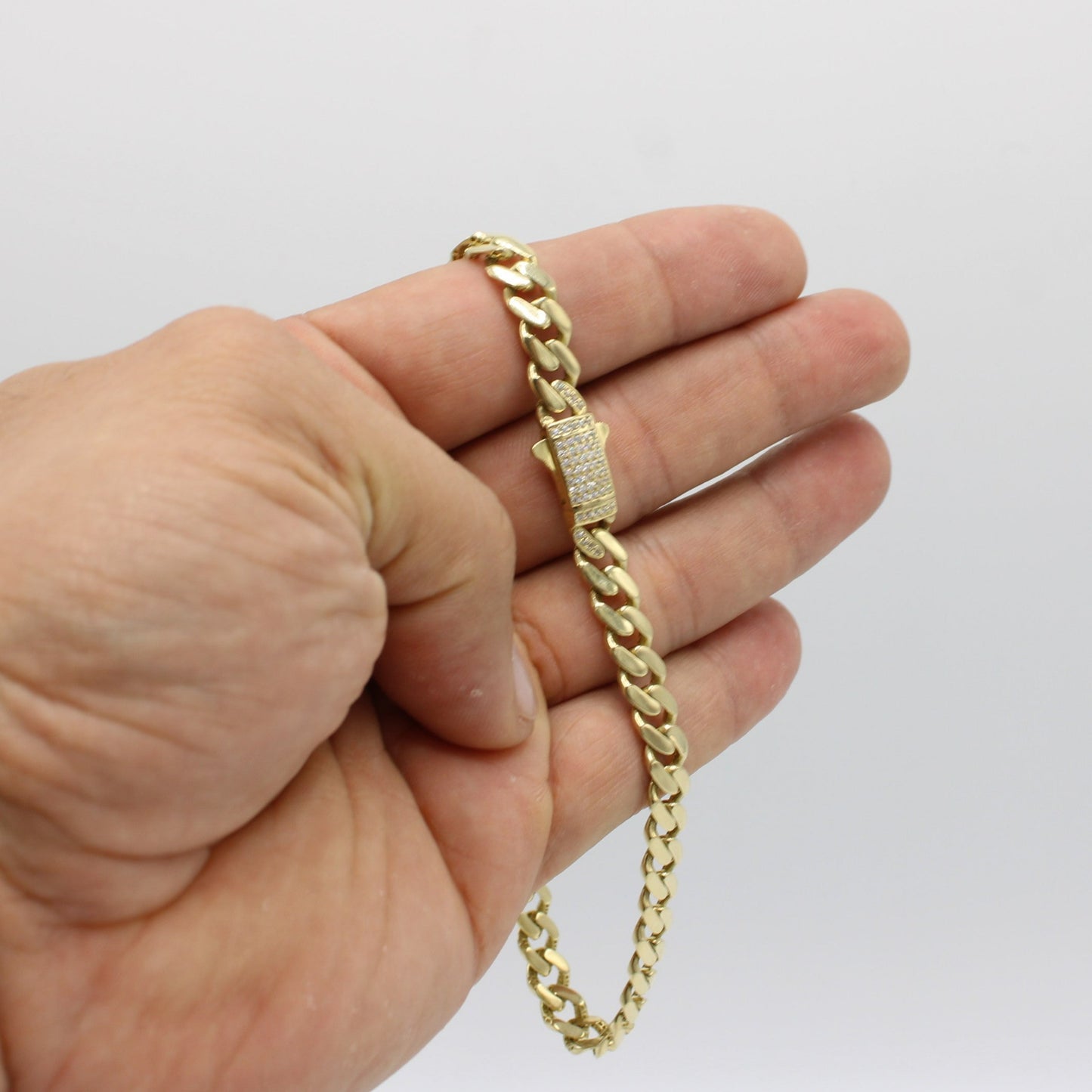 14K ITALLO Ankle Bracelet Cz Stones At Lock Yellow Gold