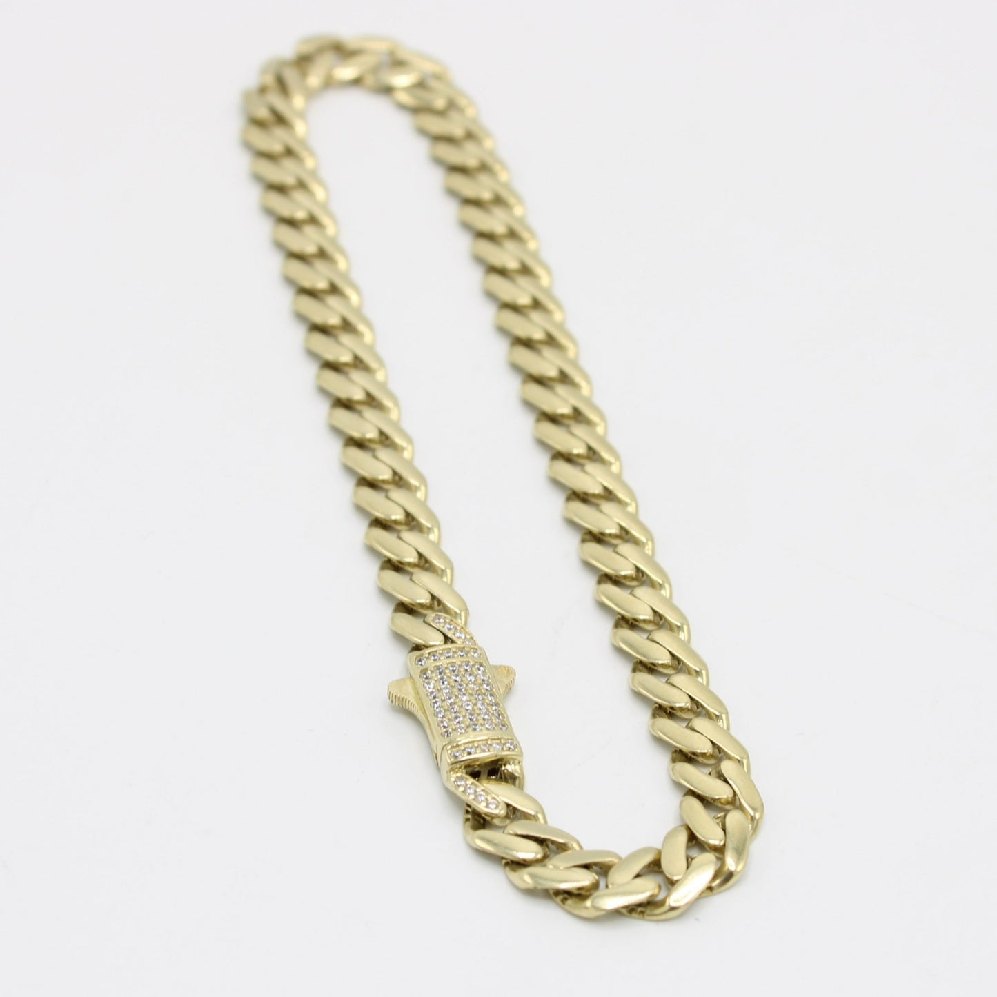 14K ITALLO Ankle Bracelet Cz Stones At Lock Yellow Gold