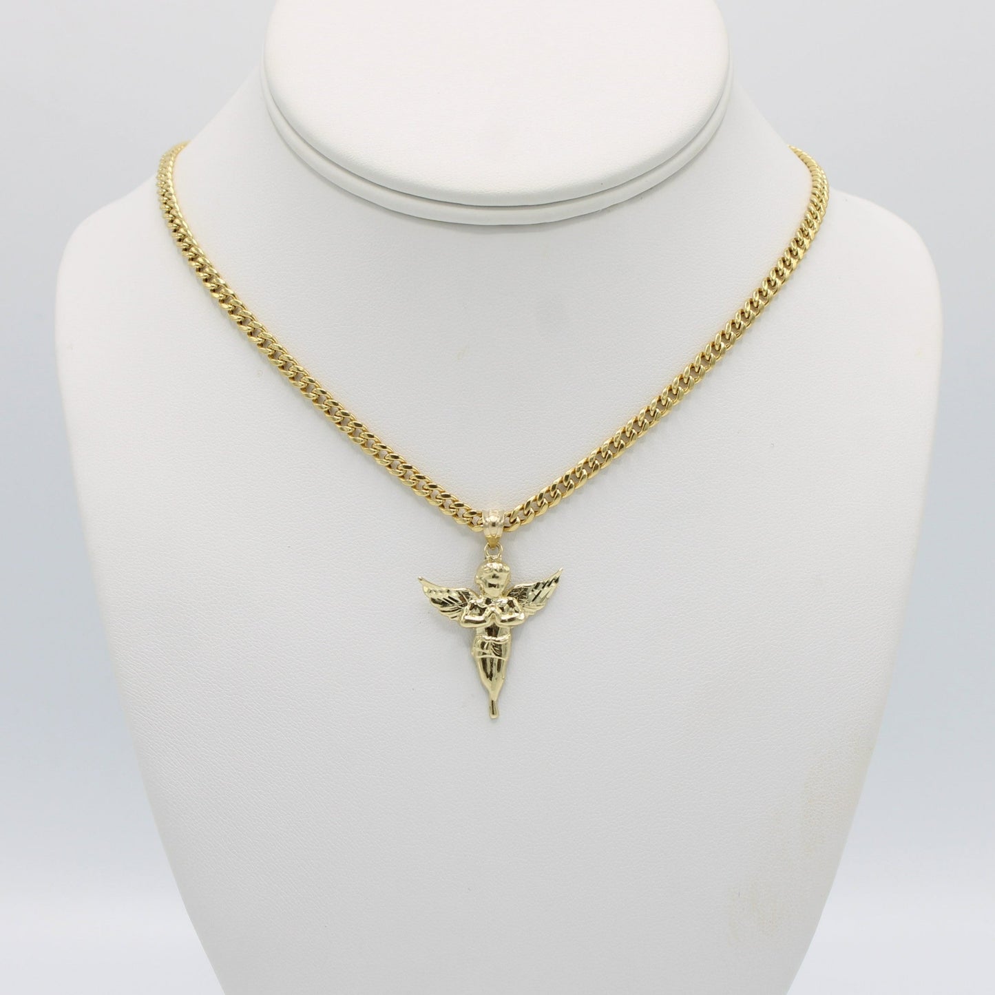 14K Angel Pendant wit Semi Solid Miami Cuban Chain Yellow Gold