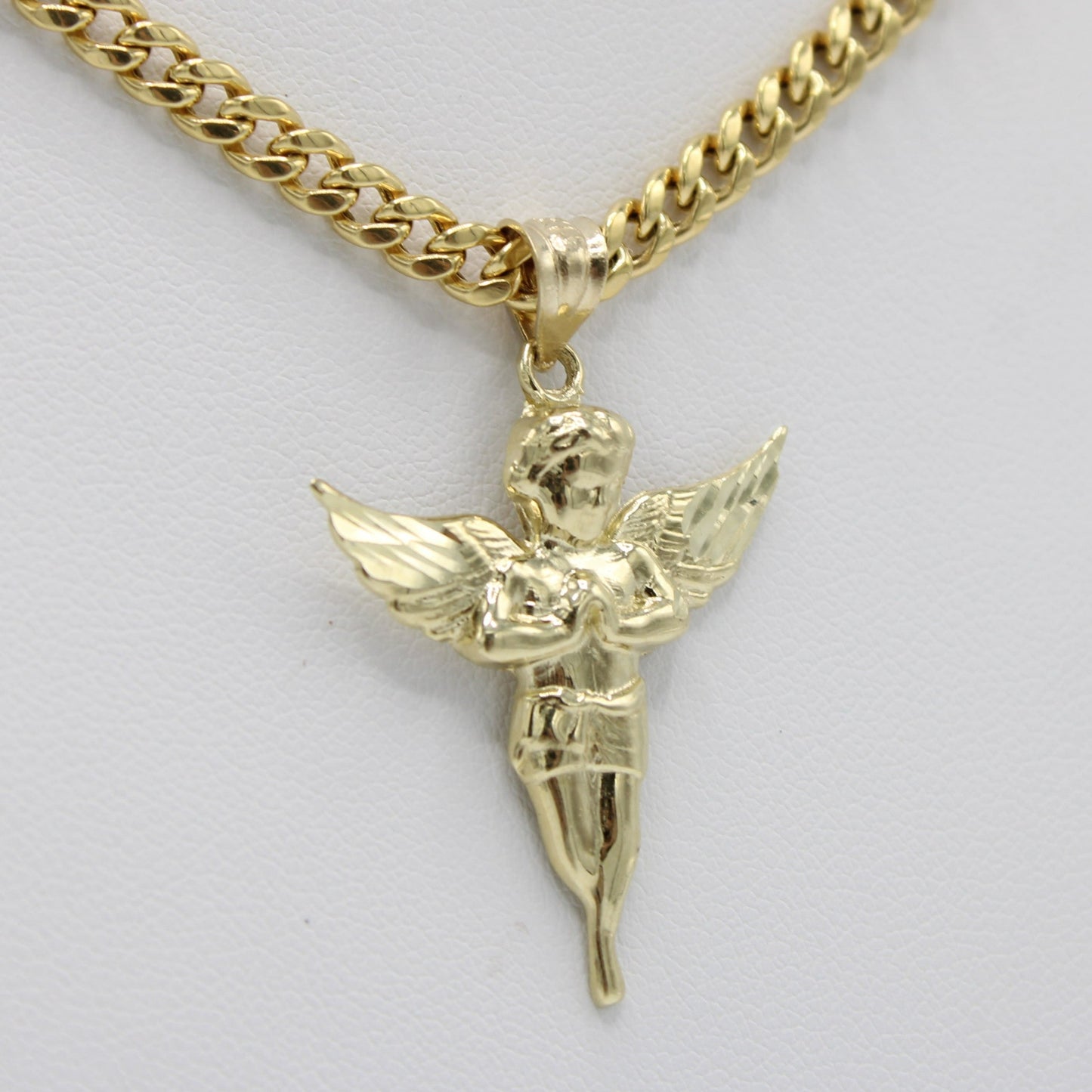14K Angel Pendant wit Semi Solid Miami Cuban Chain Yellow Gold