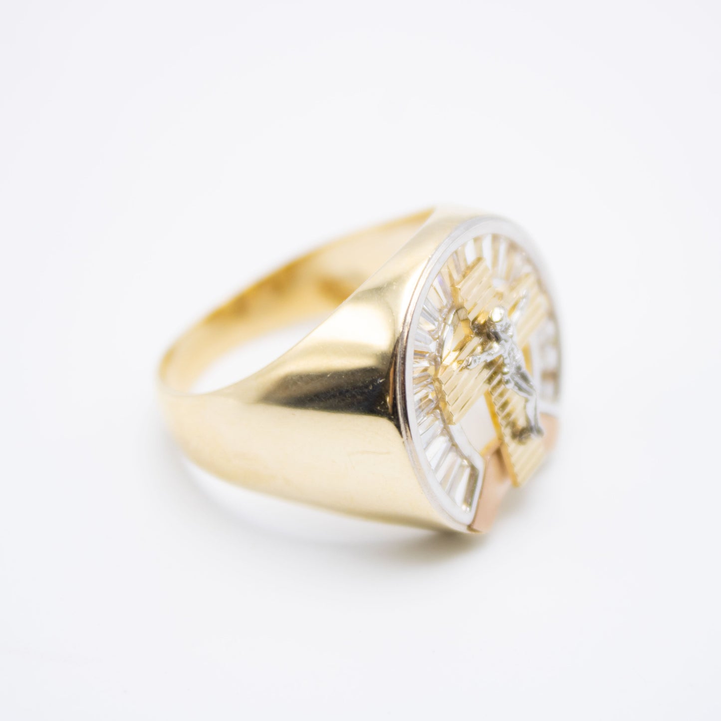 14K Round Cross Cz Men's Ring Yellow Gold