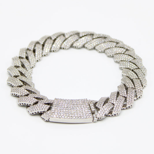 New 14K Full CZ Itallo Edge Bracelet White Gold (14.5MM)