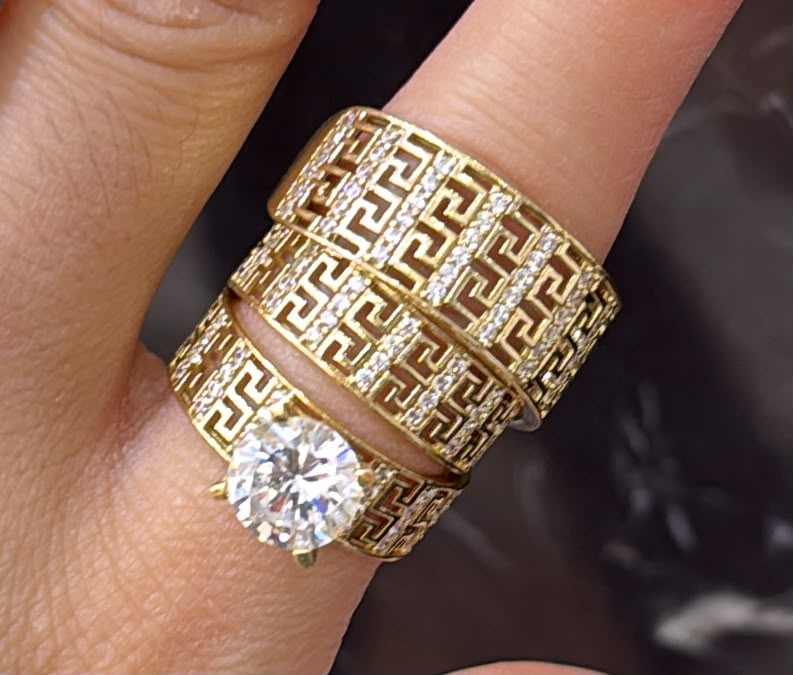 14K Trio Wedding Cz Stones Yellow Yellow