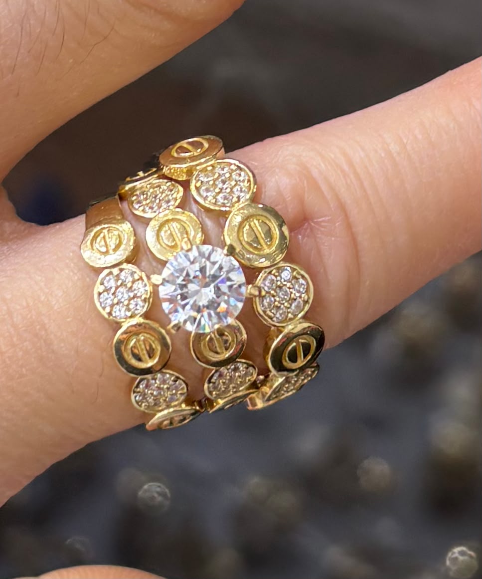 14K Trio Wedding Cz Stones Yellow Yellow