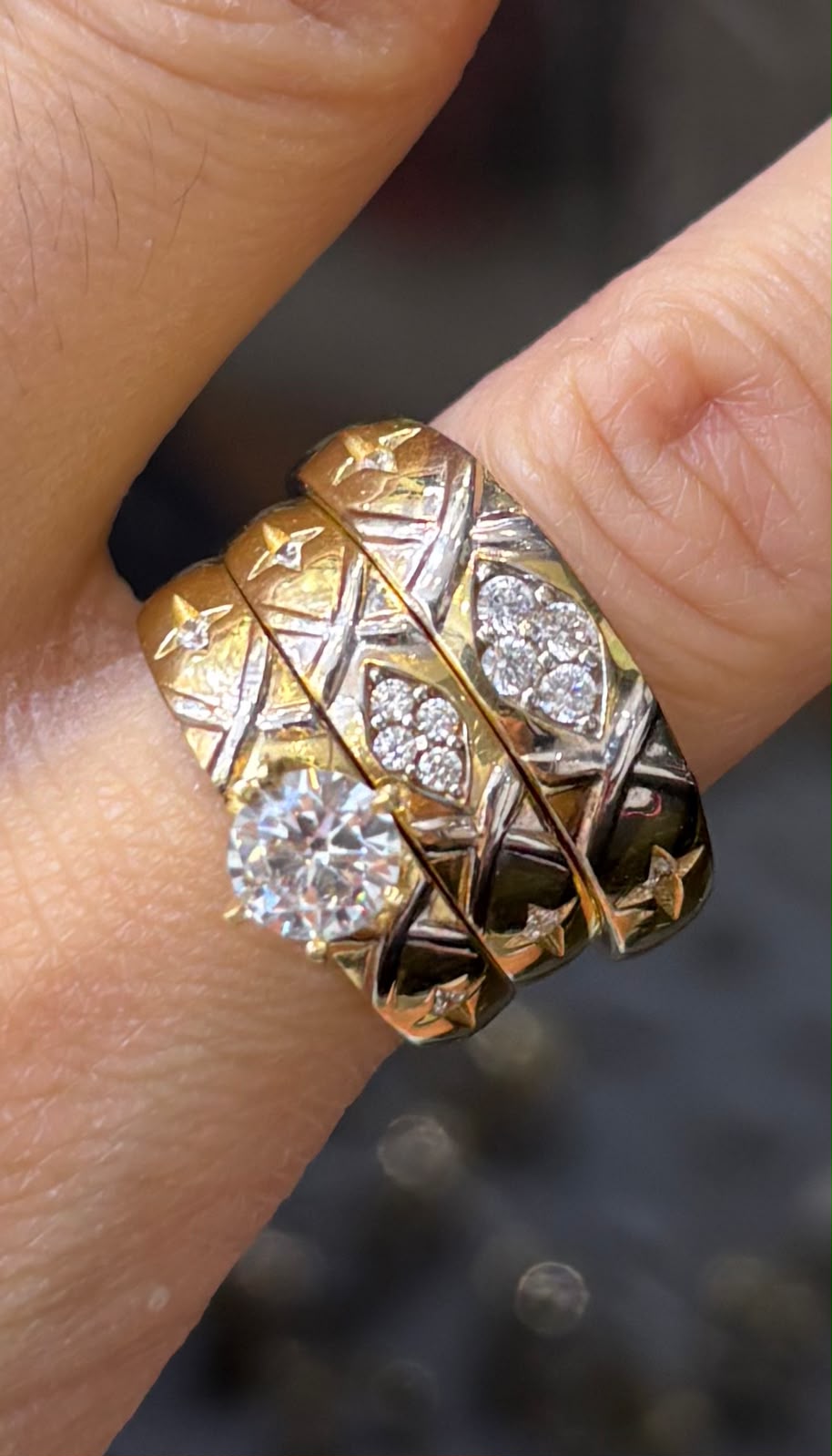 14K Trio Wedding Cz Stones Yellow Yellow