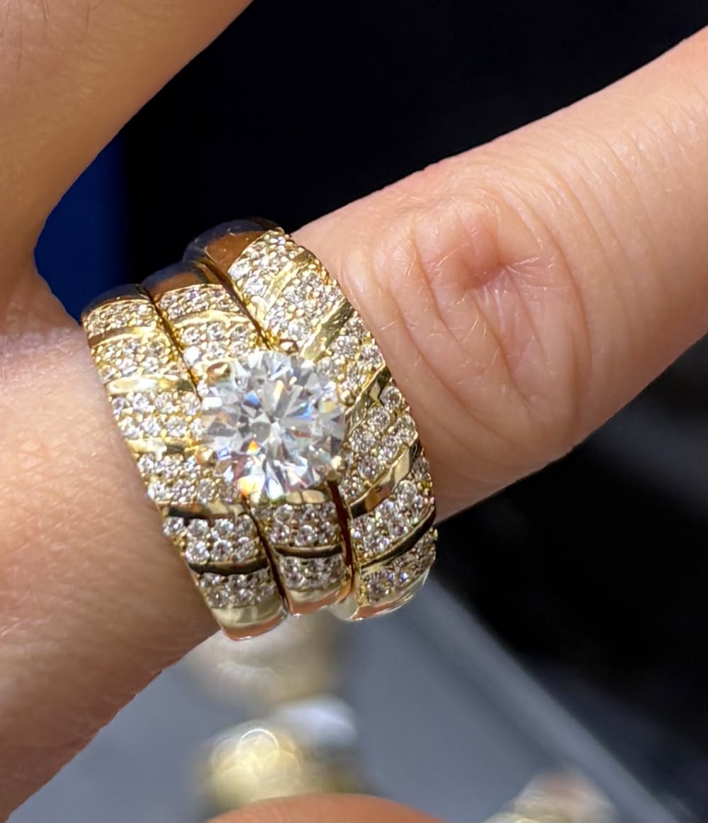 14K Trio Wedding Cz Stones Yellow Yellow