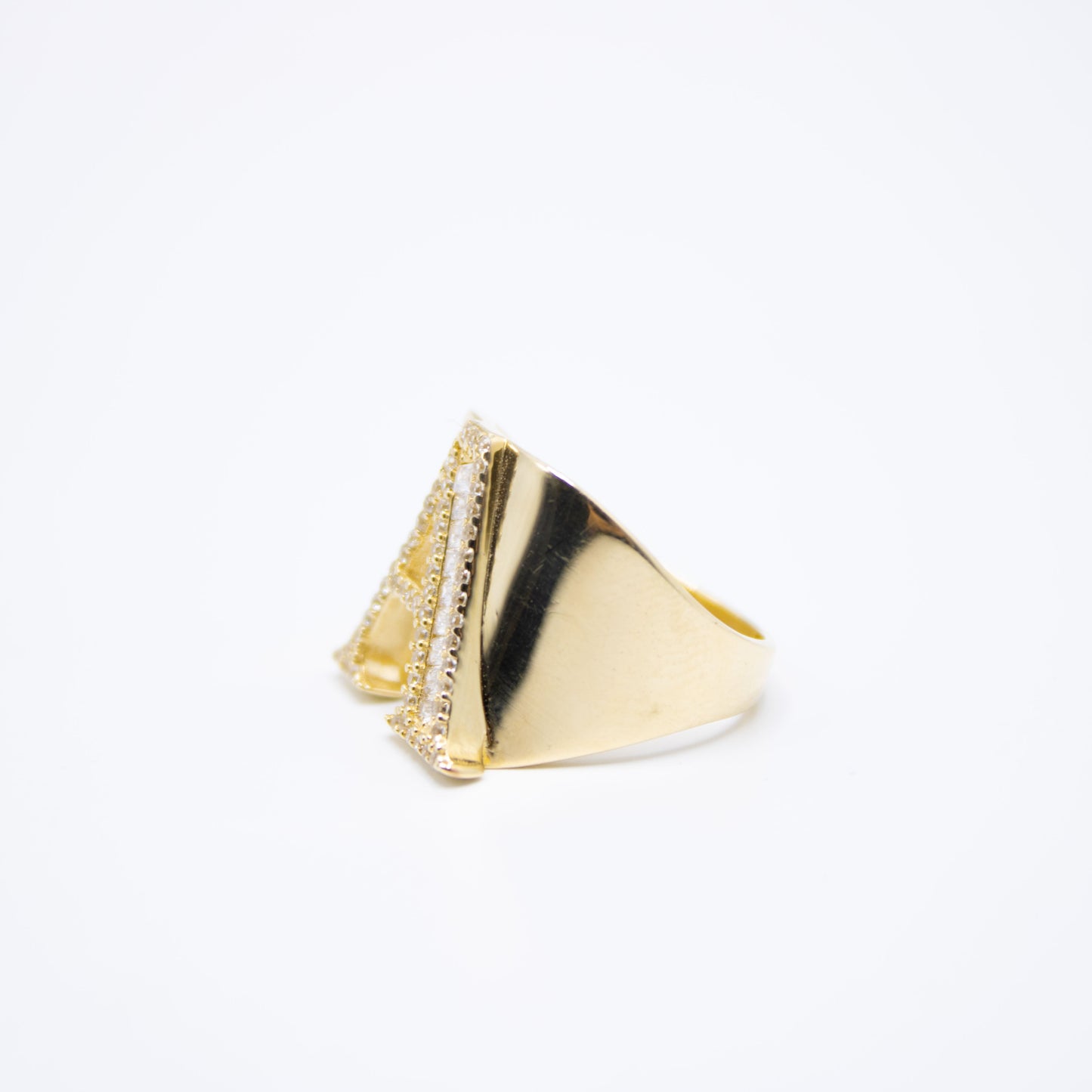 14k INITIAL RING BAGUETTE CZ YELLOW GOLD