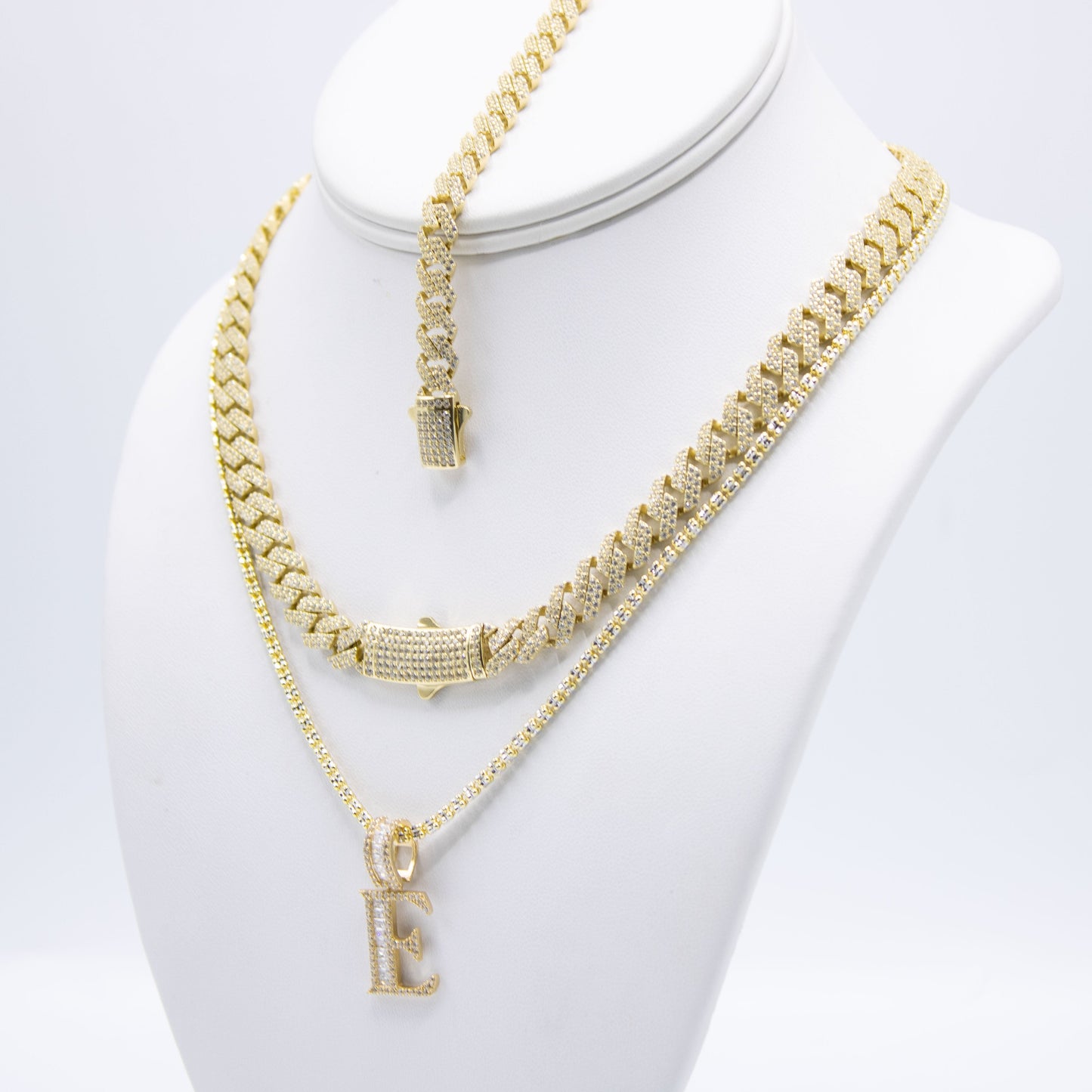 14K FULL CZ SET CHOKER ITALLO/ ICE CHAIN WITH INITIAL FREE