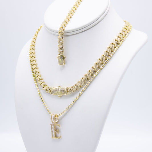 14K FULL CZ SET CHOKER ITALLO/ ICE CHAIN WITH INITIAL FREE