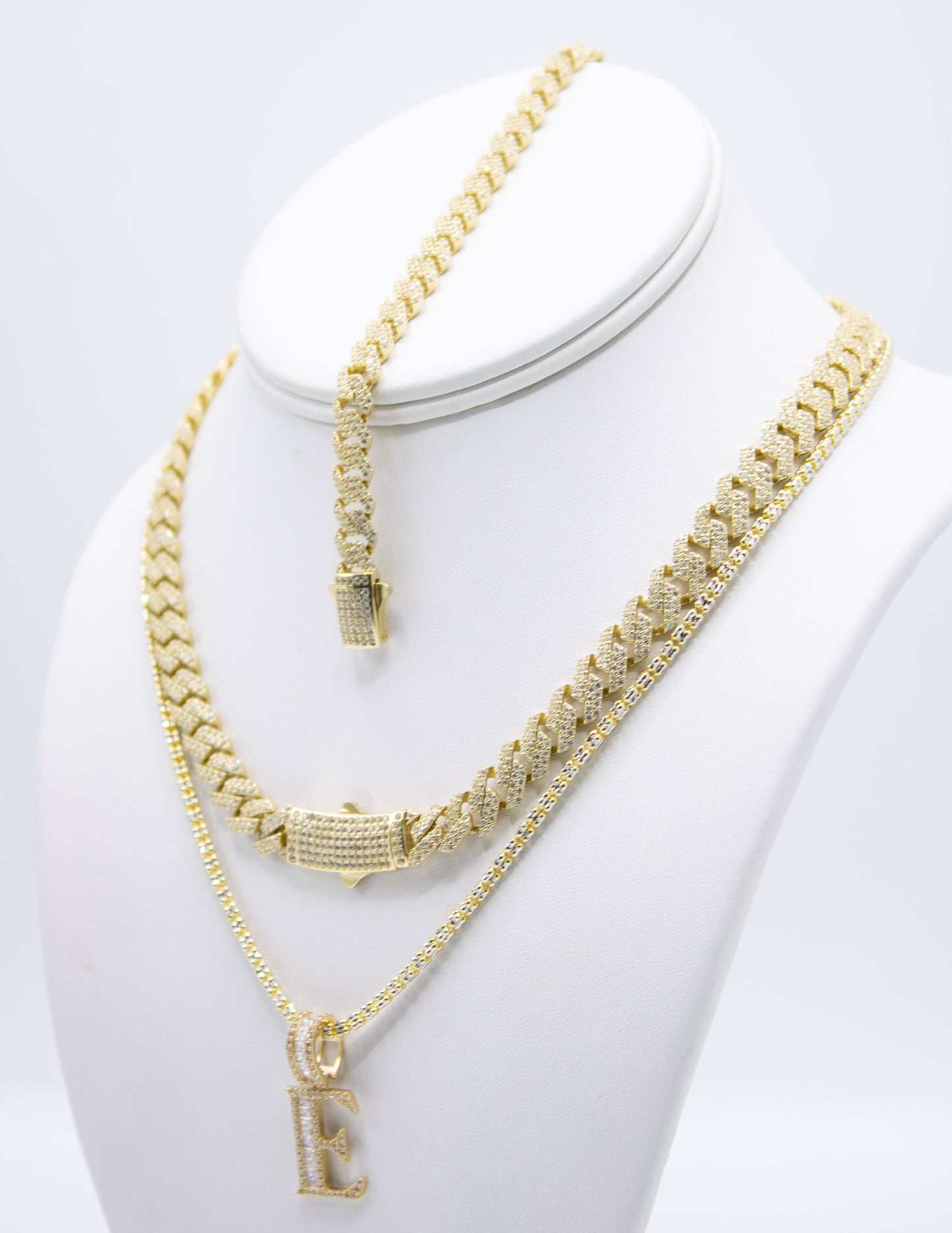 14K FULL CZ SET CHOKER ITALLO/ ICE CHAIN WITH INITIAL FREE
