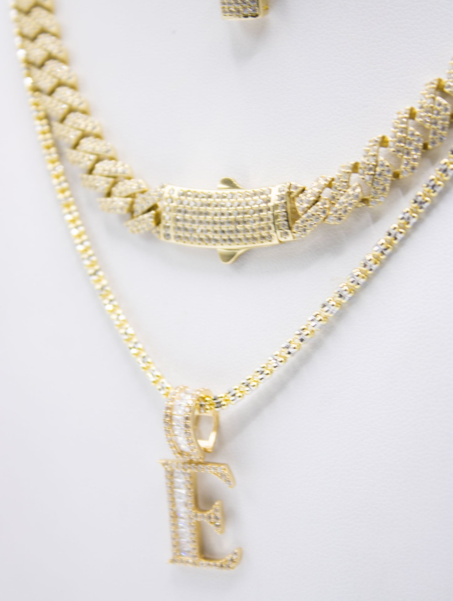 14K FULL CZ SET CHOKER ITALLO/ ICE CHAIN WITH INITIAL FREE