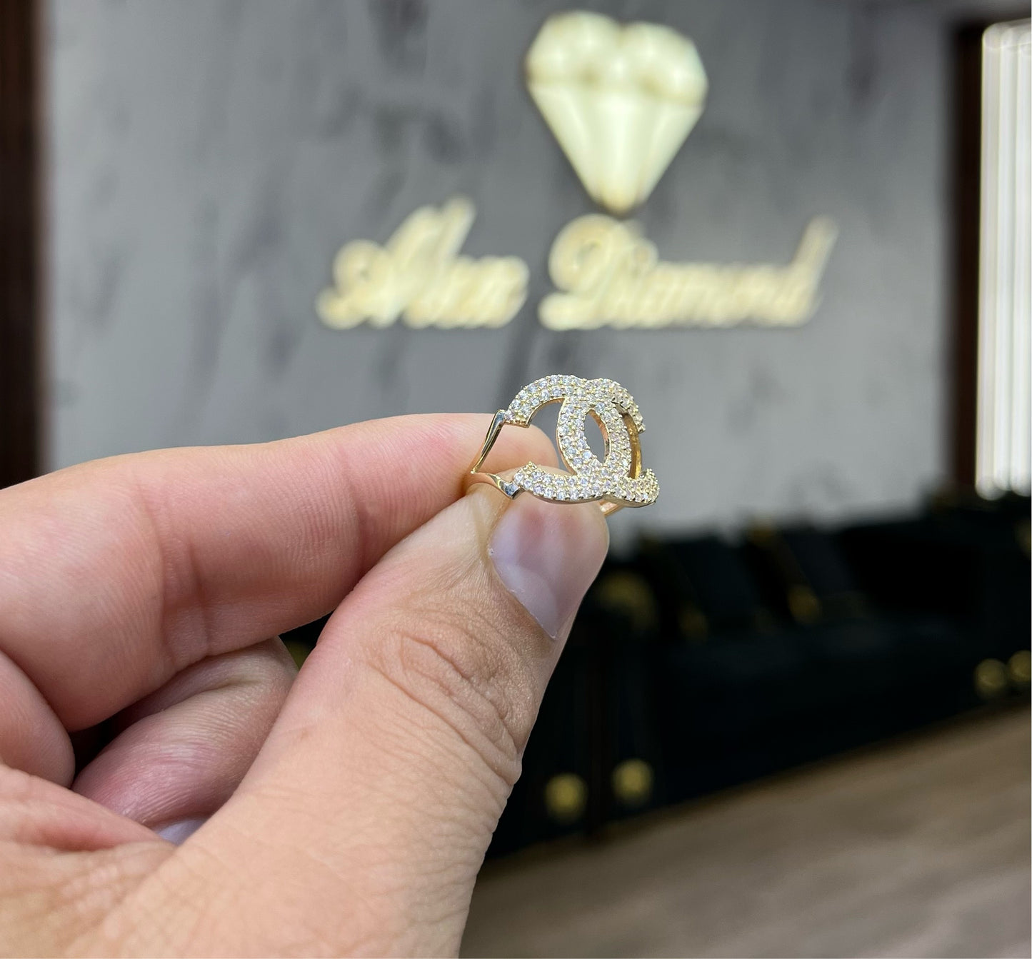 14K Fancy Women's Ring Cz StonesTwo Tones Yellow Gold