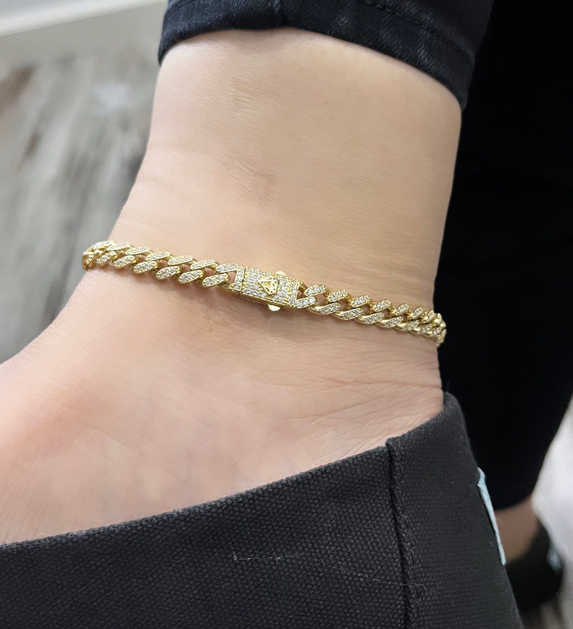 Offer $1,920.00 Ankle Bracelet Full Cz Stones Yellow Gold