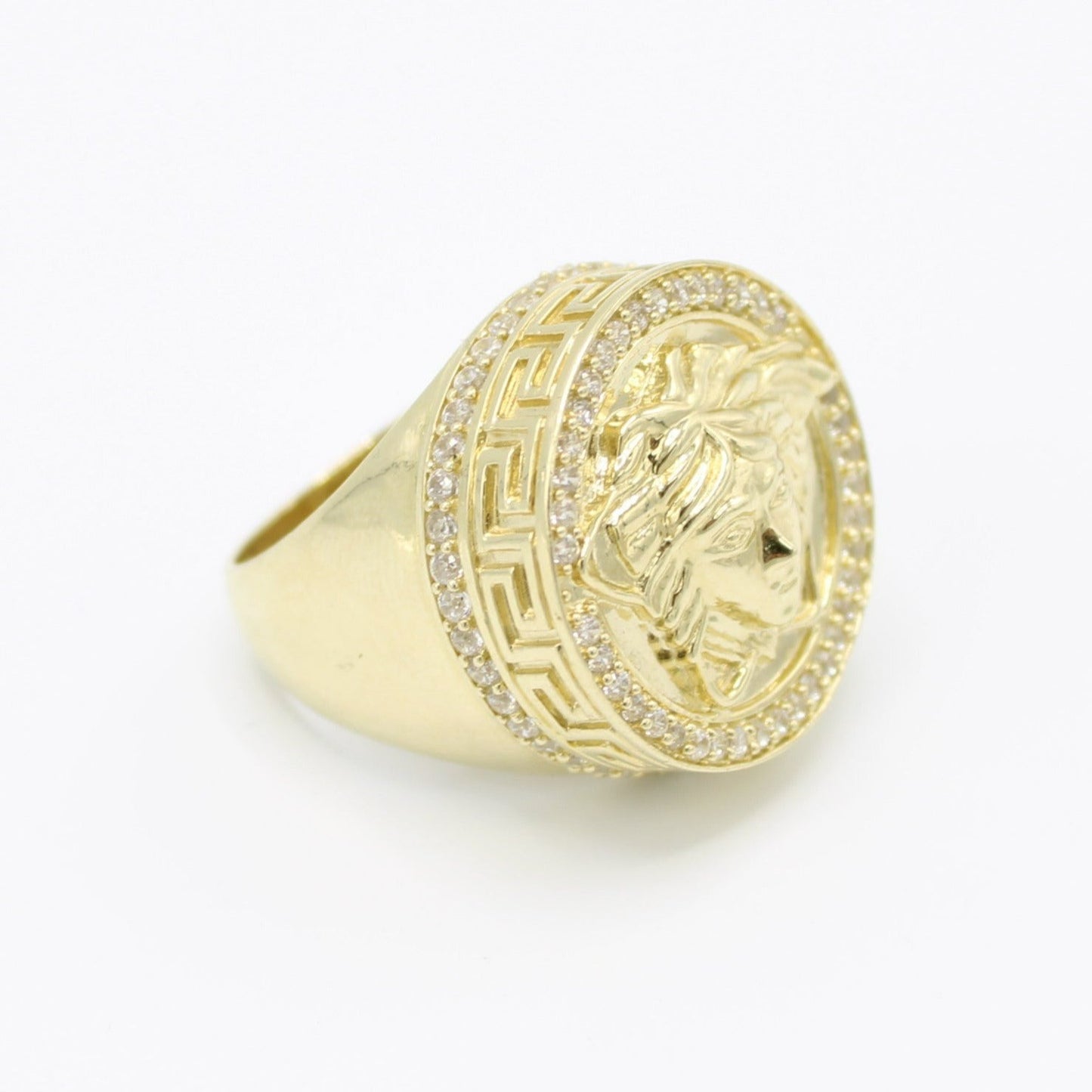 14K Medusa Cz Men's Ring Green Gems on Eyes