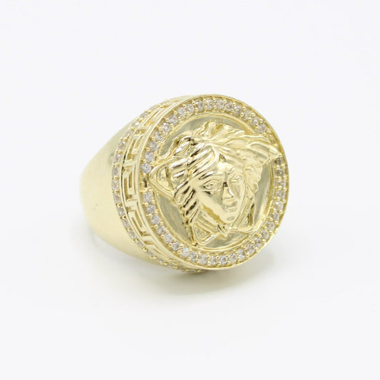 14K Medusa Cz Men's Ring Green Gems on Eyes