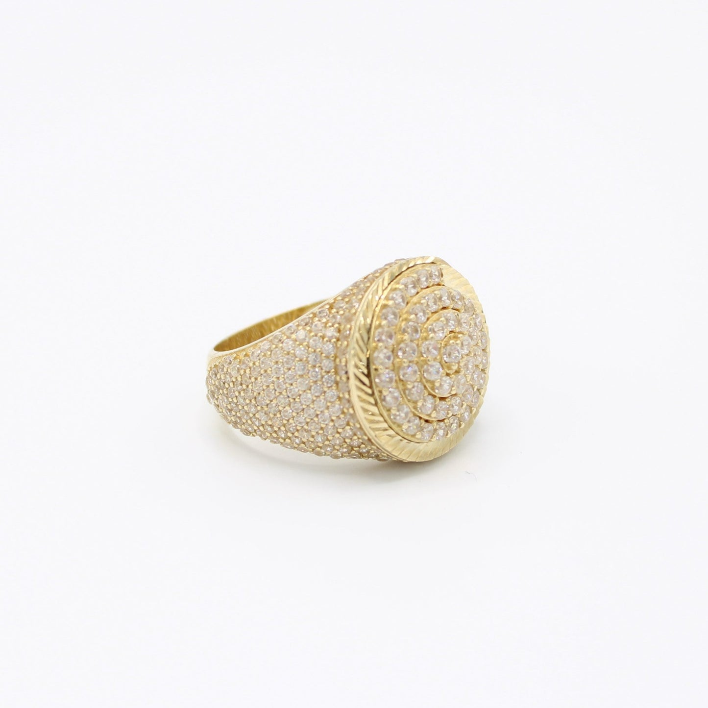 14K Full Cz Round Men's Ring Yellow Gold