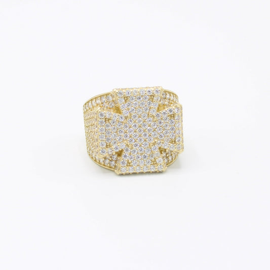 14K Cross Cz Men's Ring Yellow Gold