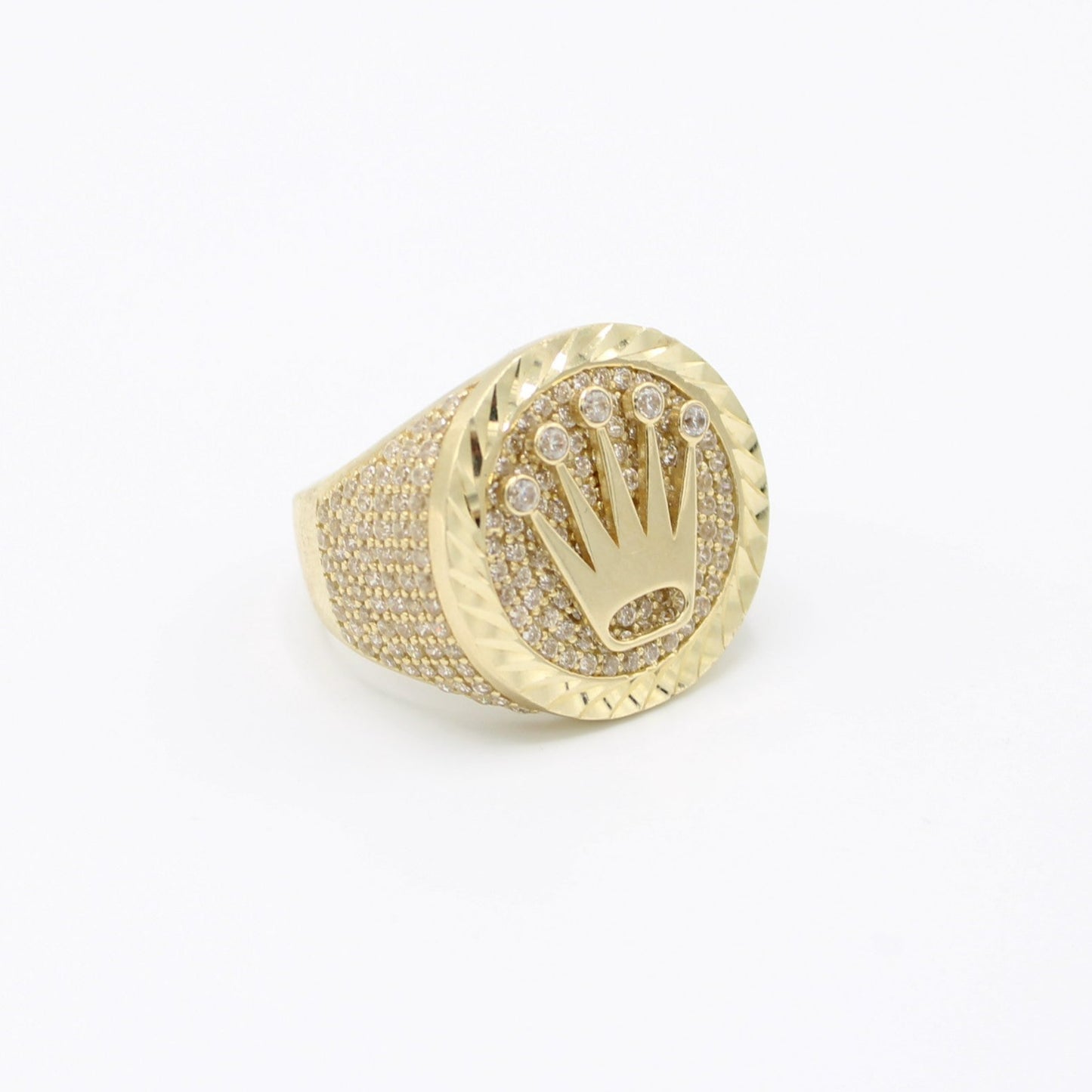 14K Crown Round Cz Men's Ring Yellow Gold