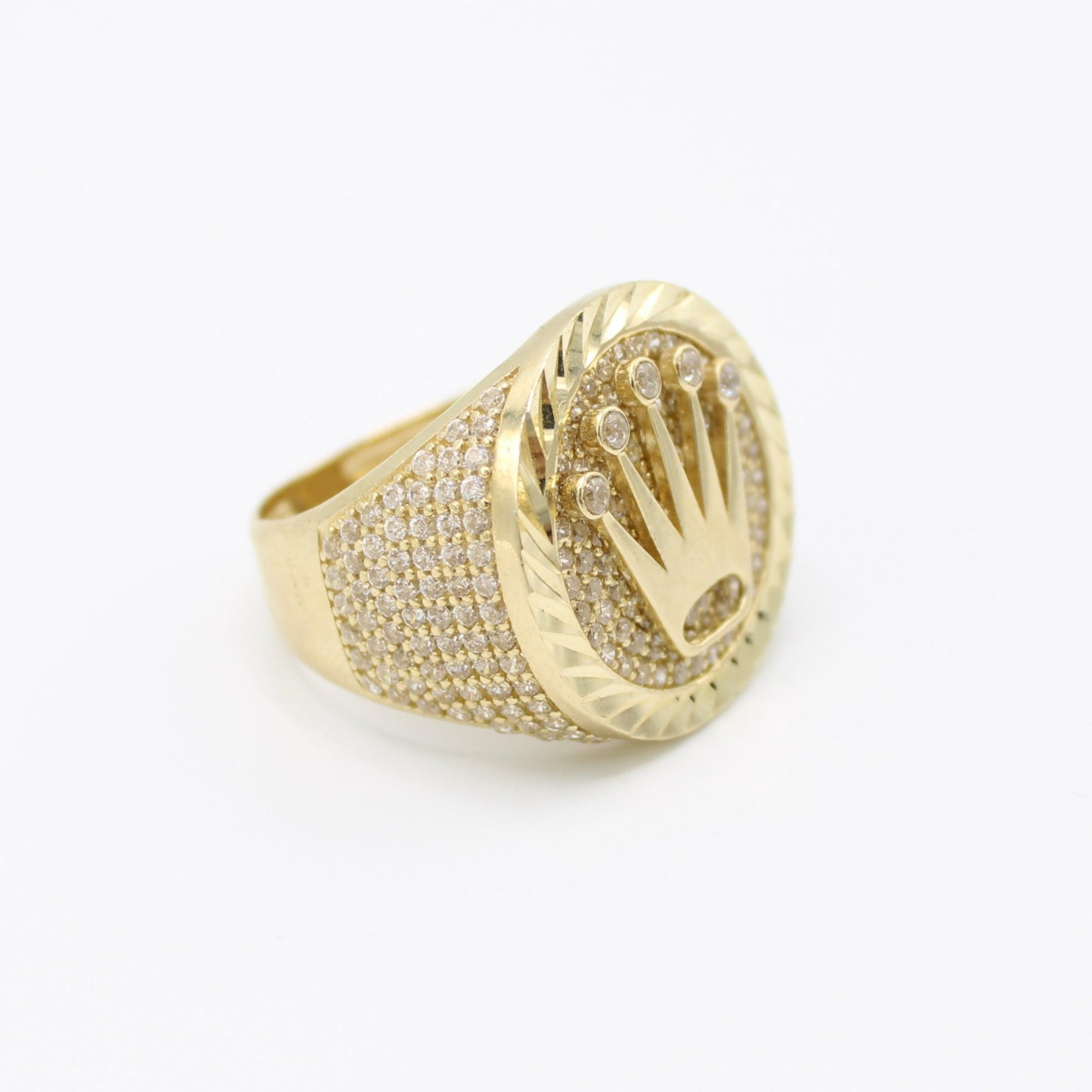 14K Crown Round Cz Men's Ring Yellow Gold