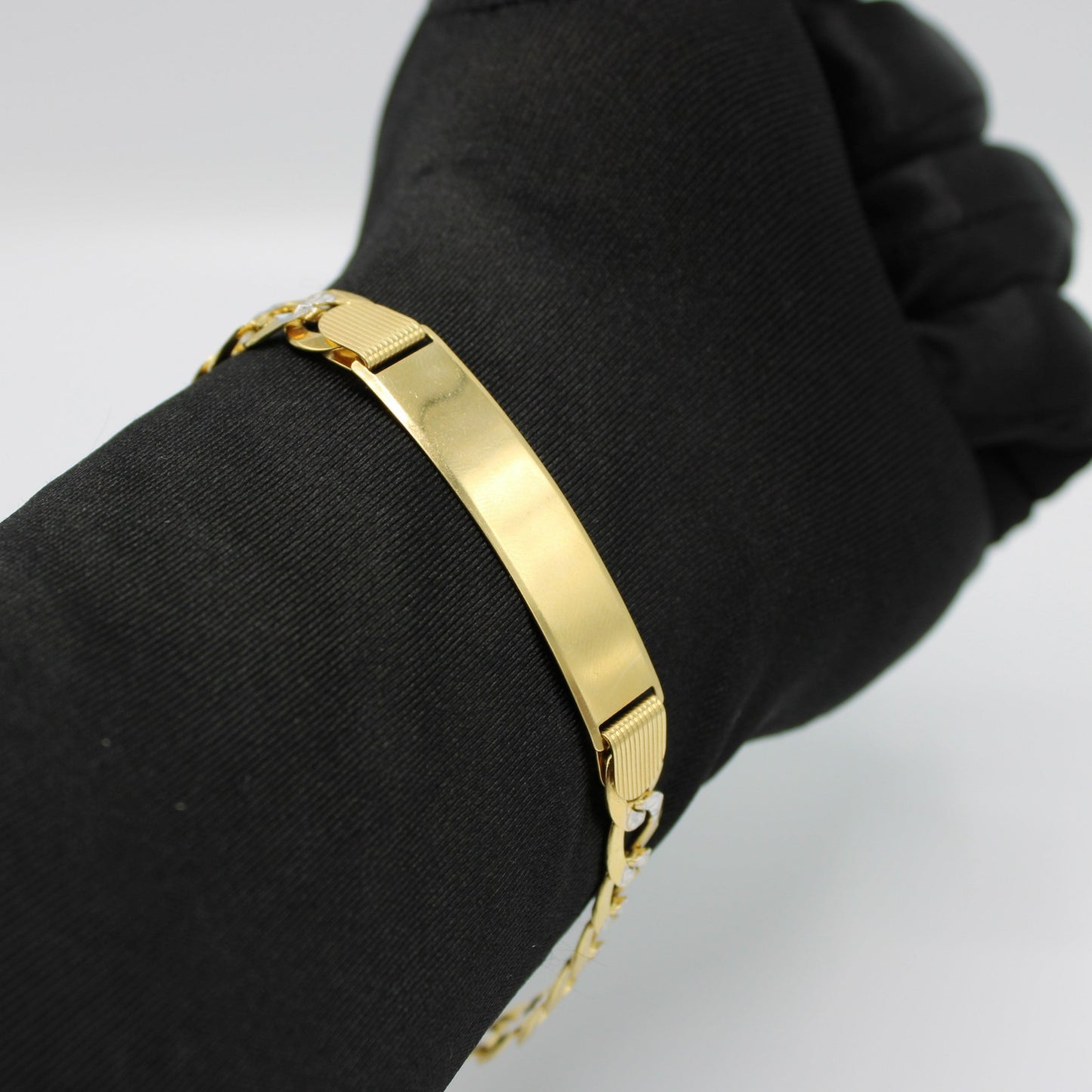 14K Name Plate Solid Flat Cuban Classic Bracelet Two Tones Yellow Gold