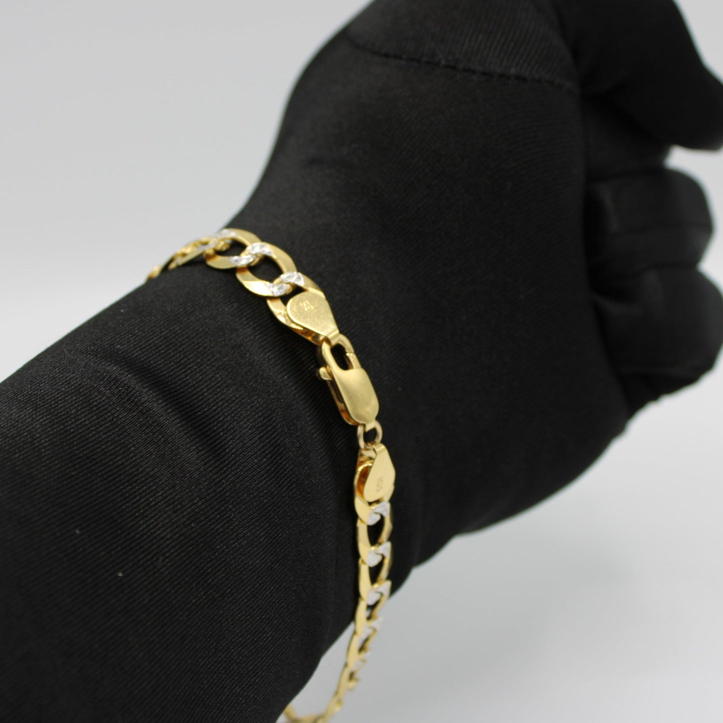 14K Name Plate Solid Flat Cuban Classic Bracelet Two Tones Yellow Gold