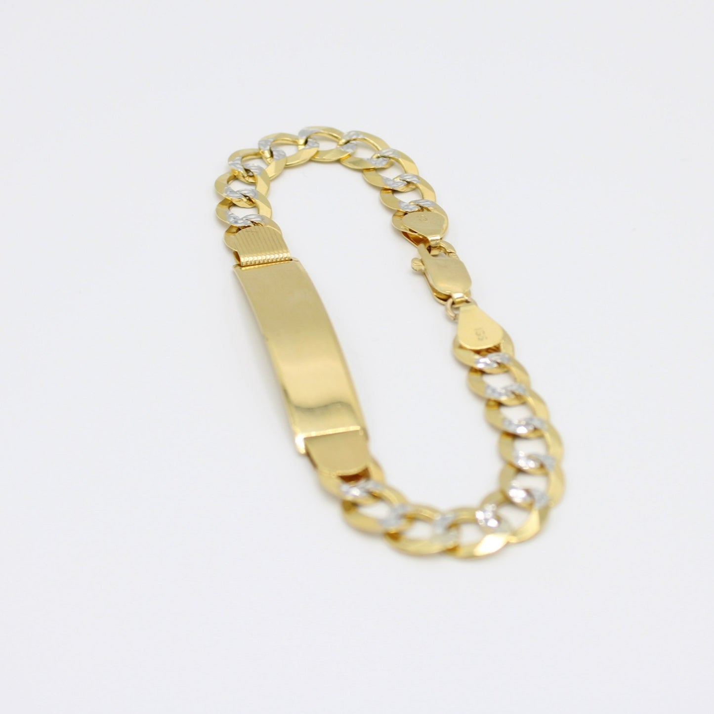 14K Name Plate Solid Flat Cuban Classic Bracelet Two Tones Yellow Gold