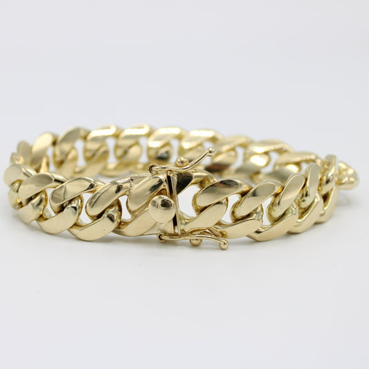 14K Solid BMX Cuban Bracelet \\14.5 mm\\ Yellow Gold