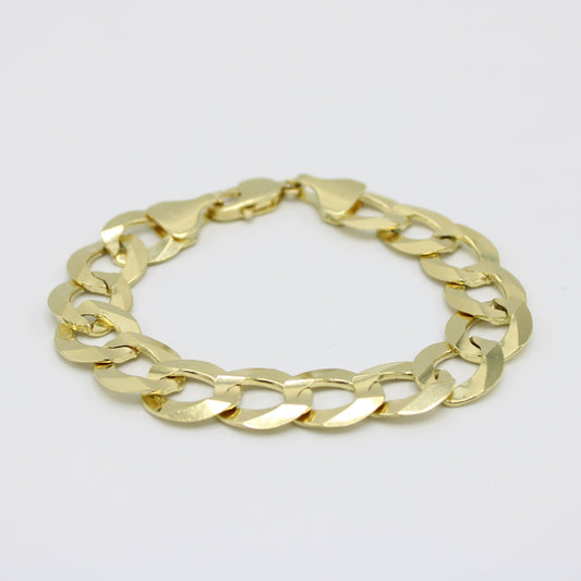 14K Solid Flat Cuban Bracelet \\ 15.2 mm \\ Yellow Gold