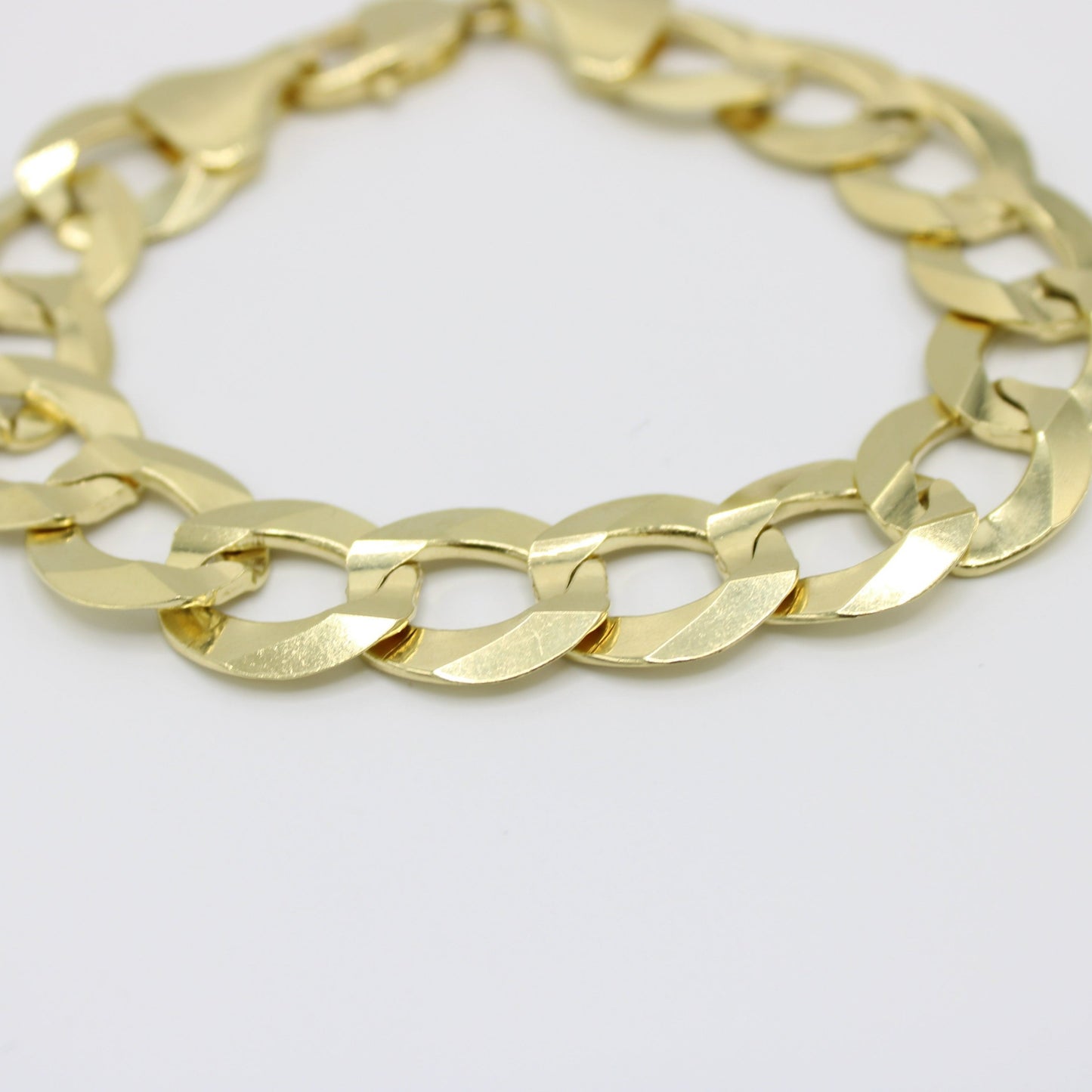 14K Solid Flat Cuban Bracelet \\ 15.2 mm \\ Yellow Gold