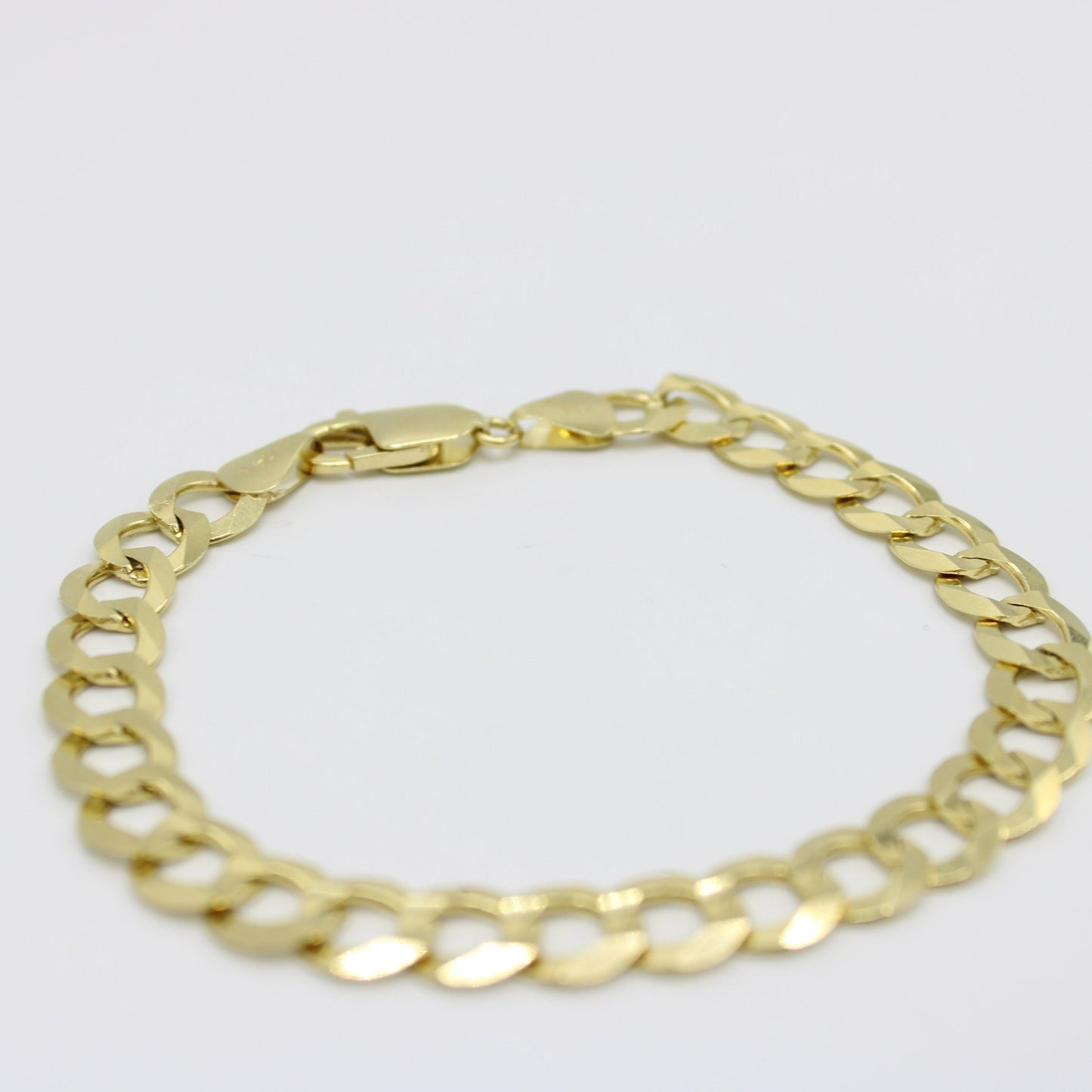14K Solid Flat Cuban Bracelet \\ 8.5 mm \\ Yellow Gold