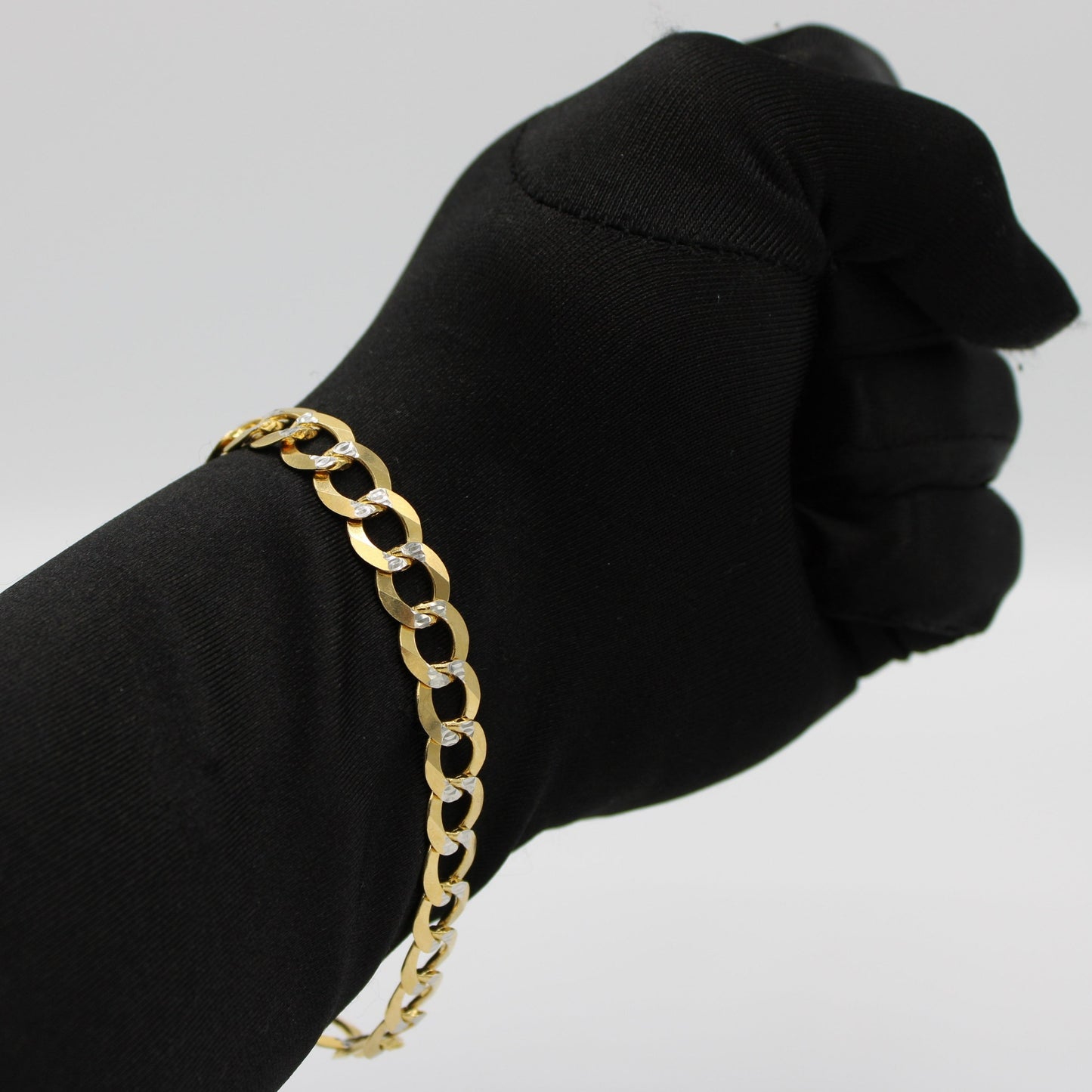 14K Solid Flat Cuban Bracelet Two Tones \\ 9.4 mm \\ Yellow Gold