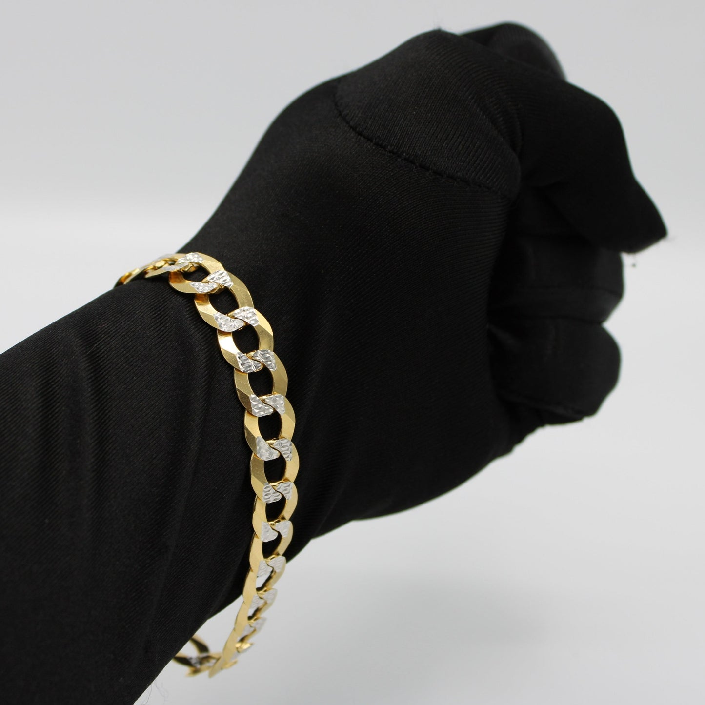 14K Solid Flat Cuban Bracelet Two Tones \\ 11 mm \\ Yellow Gold