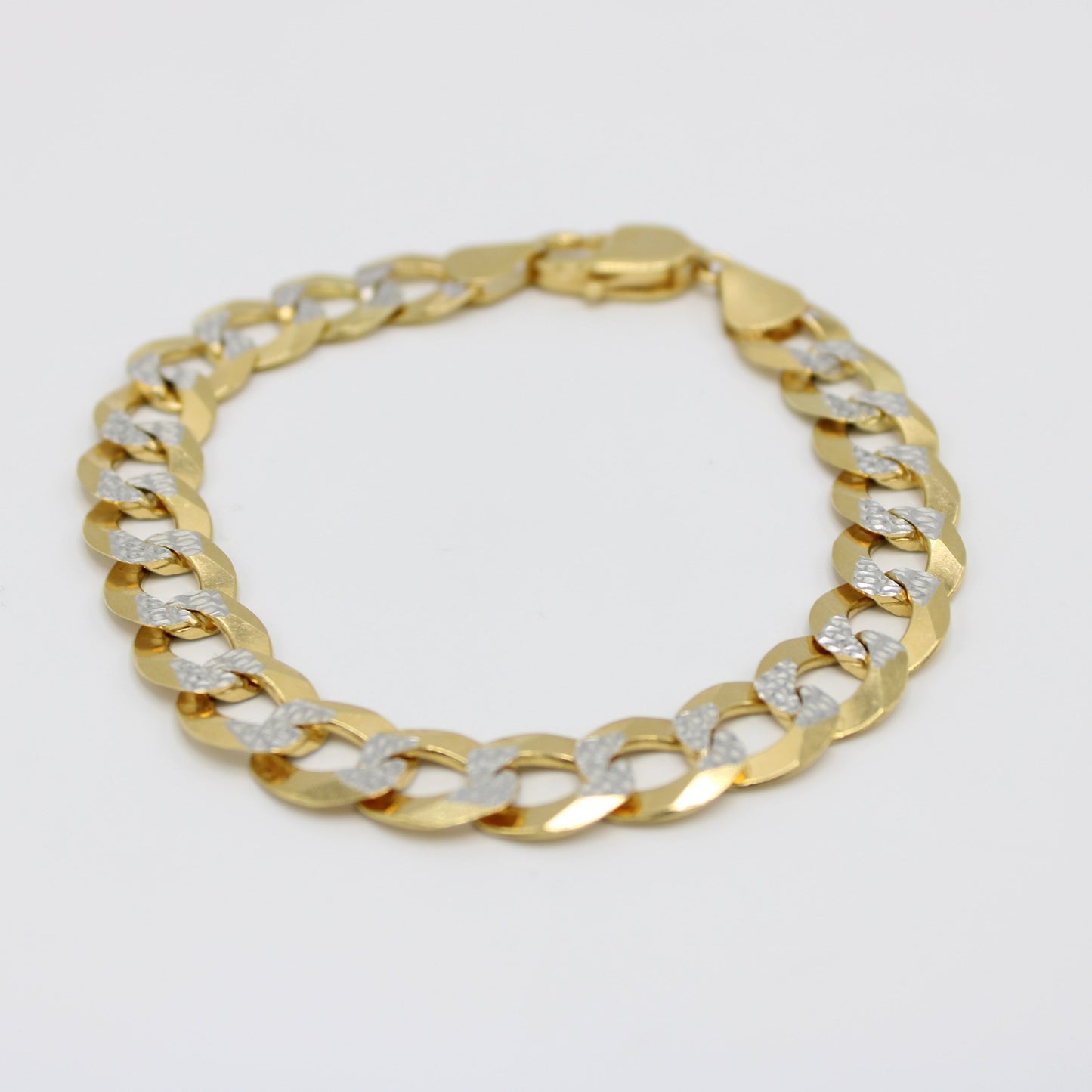 14K Solid Flat Cuban Bracelet Two Tones \\ 11 mm \\ Yellow Gold