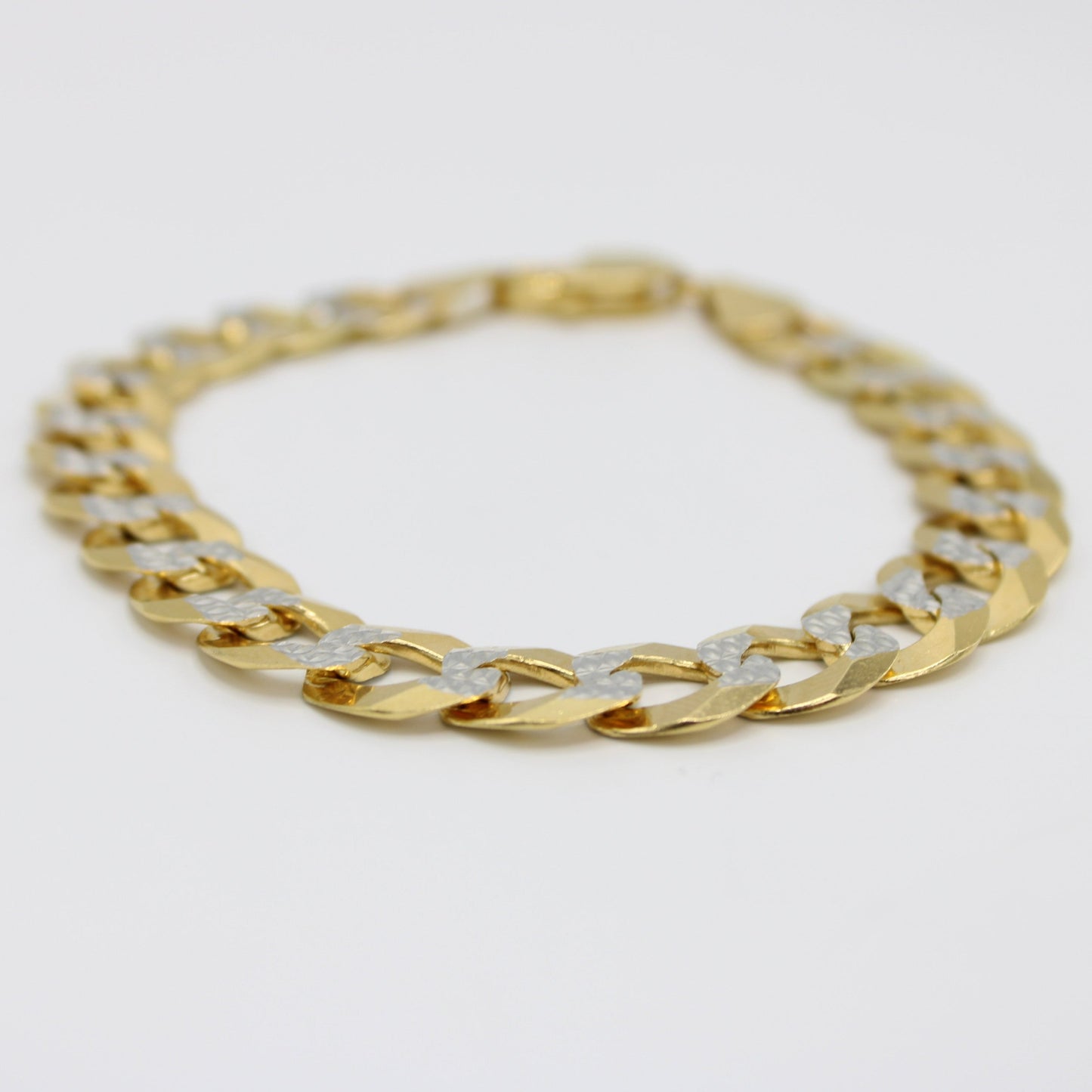 14K Solid Flat Cuban Bracelet Two Tones \\ 11 mm \\ Yellow Gold