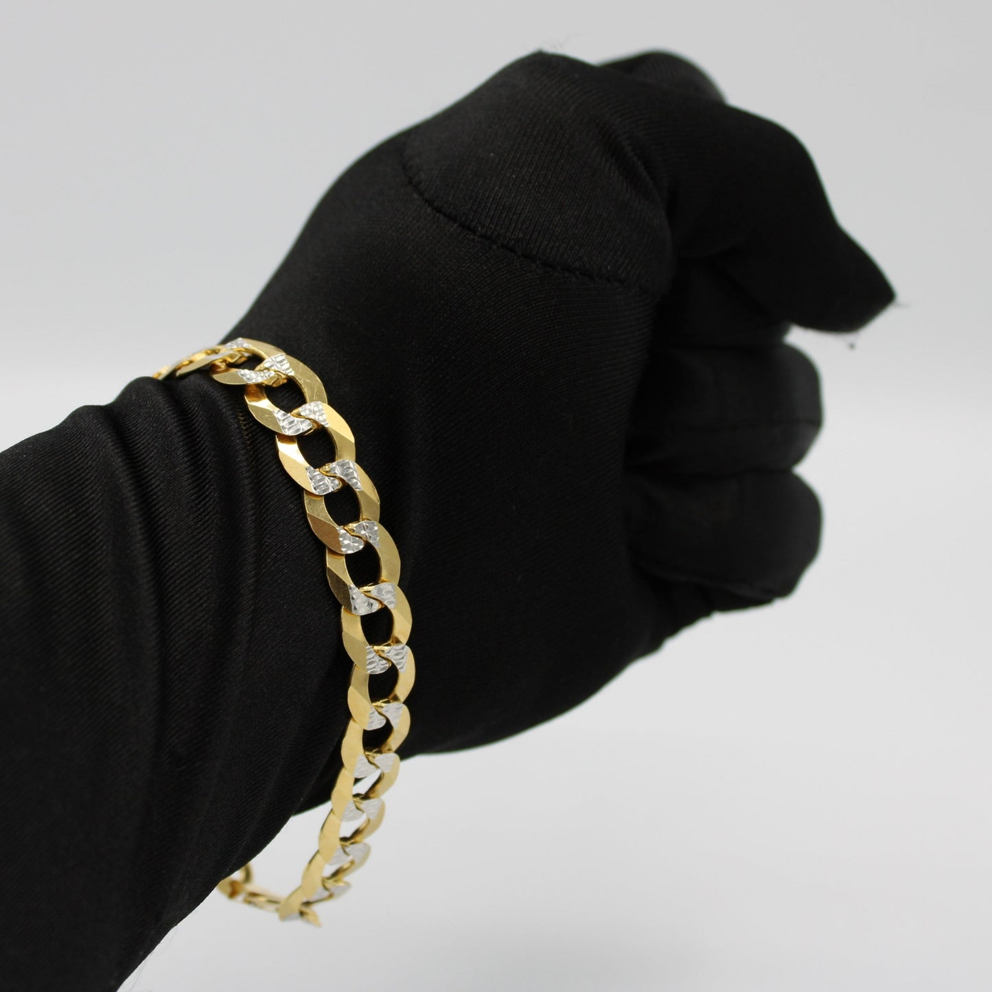14K Solid Flat Cuban Bracelet Two Tones \\ 11 mm \\