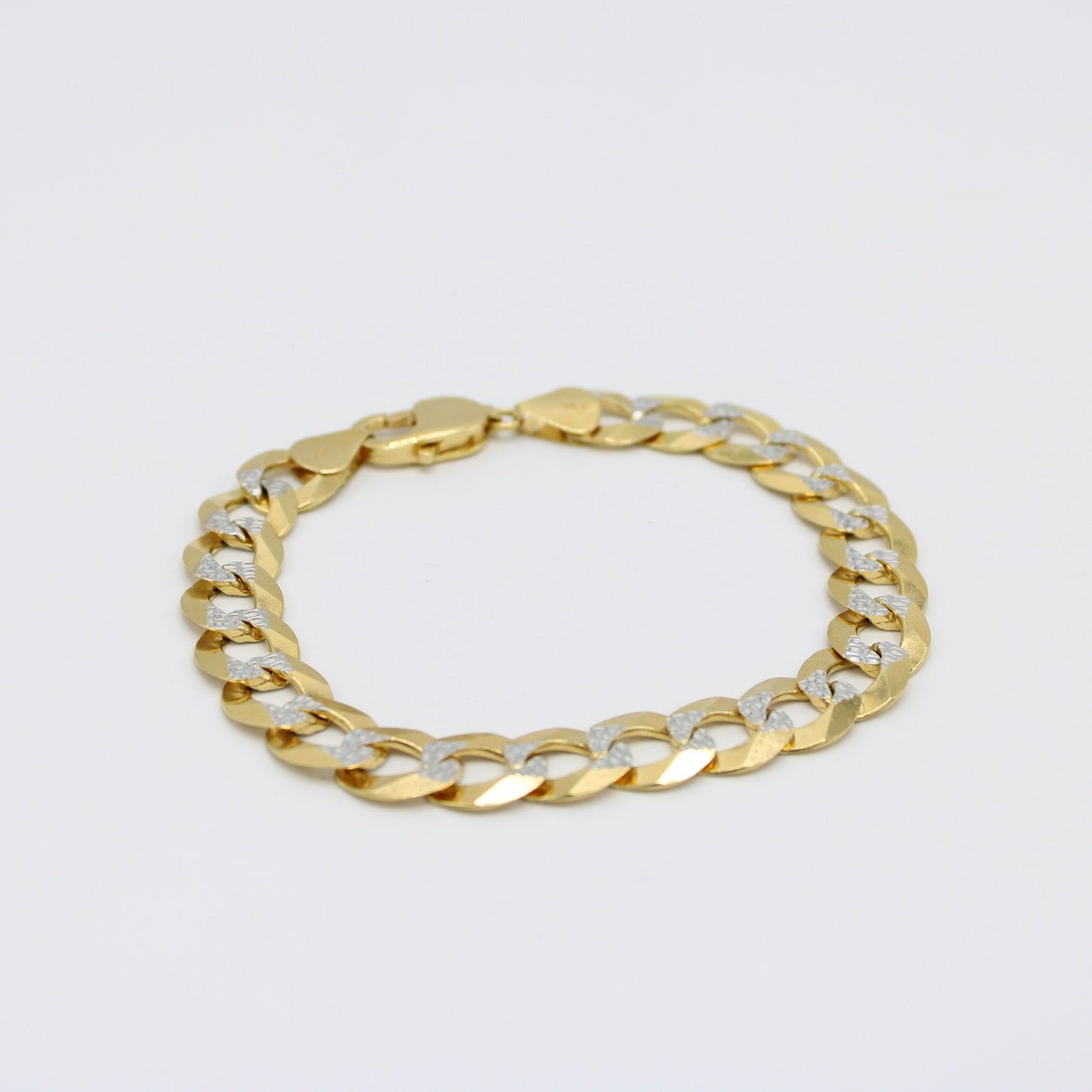 14K Solid Flat Cuban Bracelet Two Tones \\ 11 mm \\