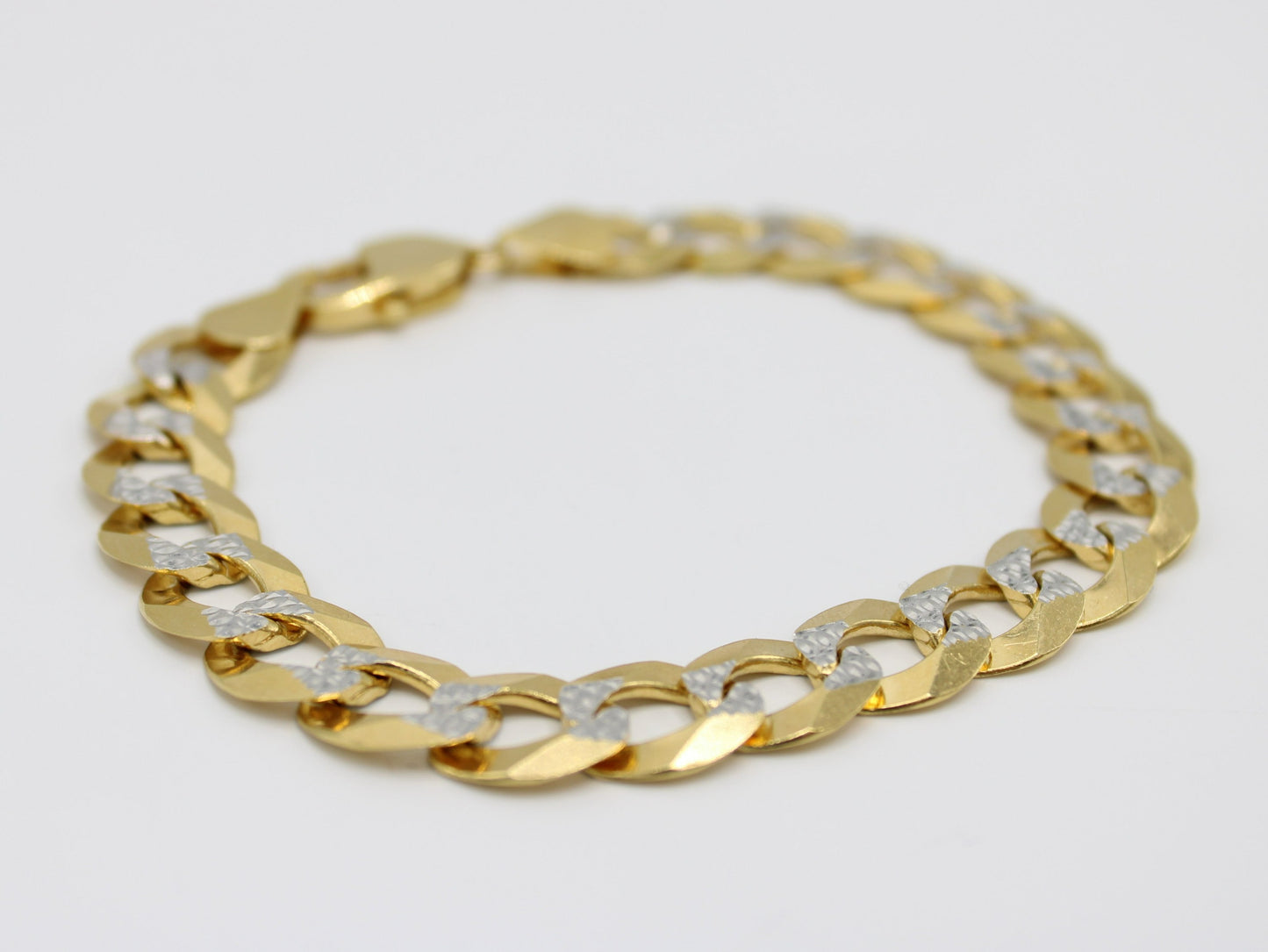 14K Solid Flat Cuban Bracelet Two Tones \\ 11 mm \\